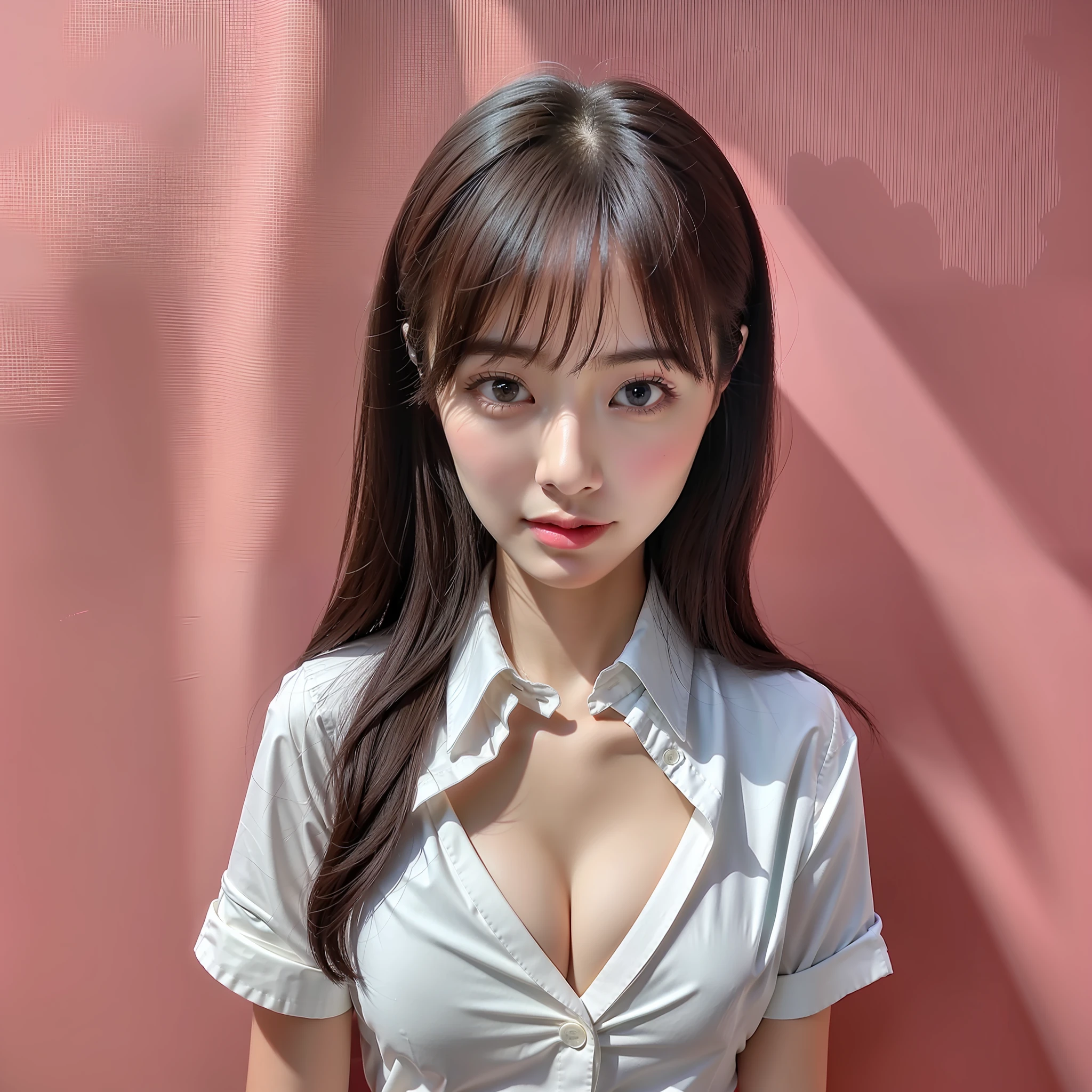 1girl, realistic, solo, (masterpiece:1.2), best quality, unbuttoned clothes, heart-shaped, medium breasts, school uniform,