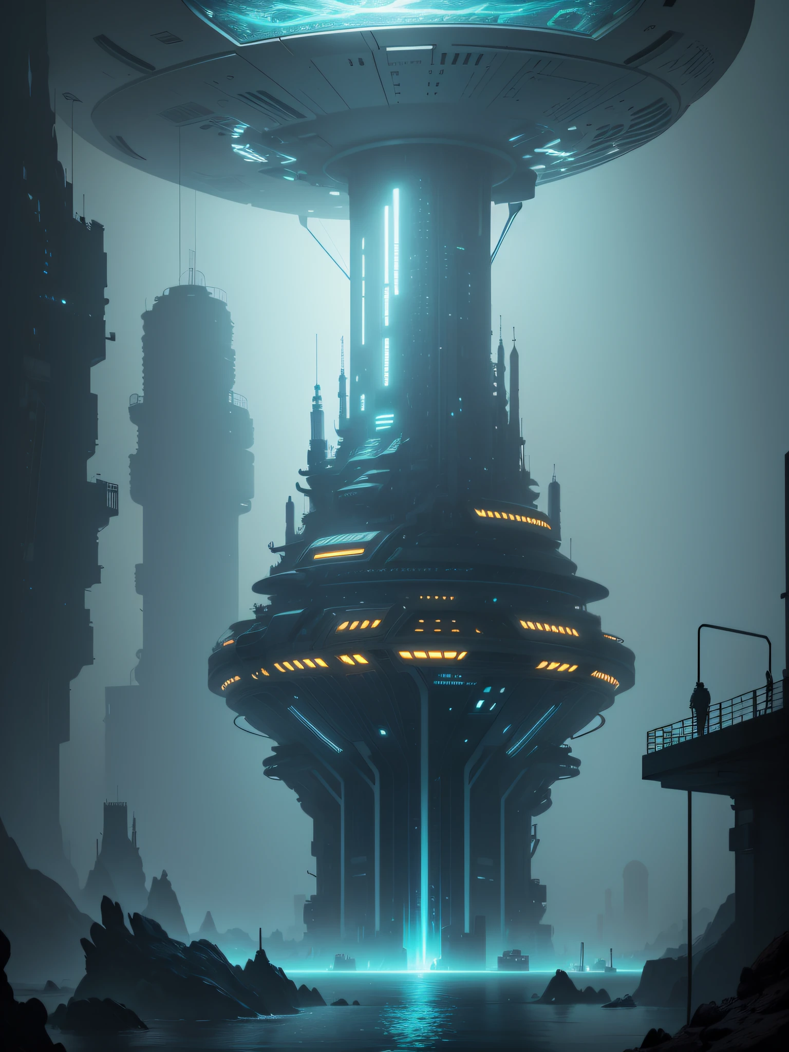 futuristic city, 24th century, undersea, undersea city, undersea, shelter, darkness