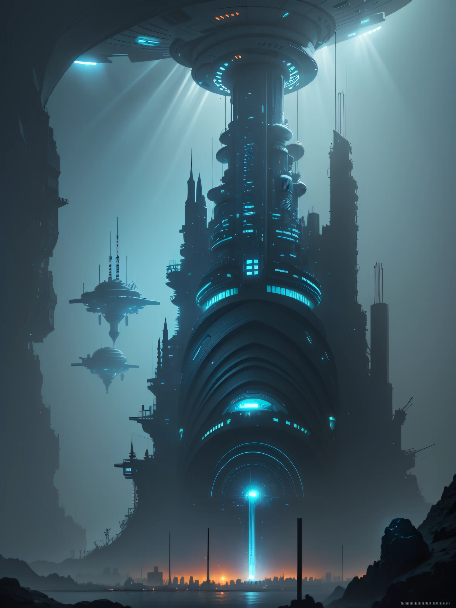 futuristic city, 24th century, undersea, undersea city, undersea, shelter, darkness