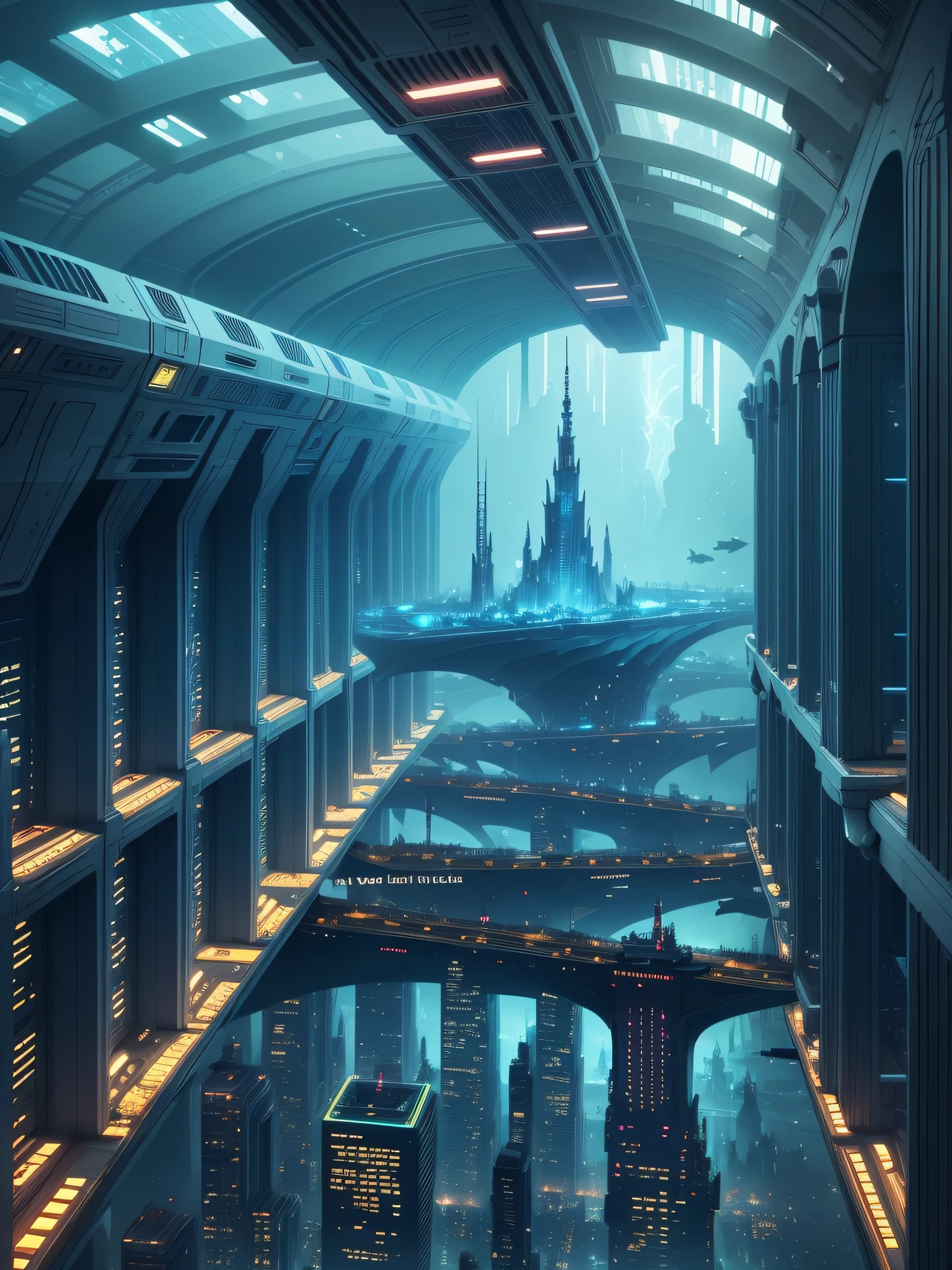 futuristic city, 24th century, undersea, undersea city, undersea, shelter, darkness, darkness