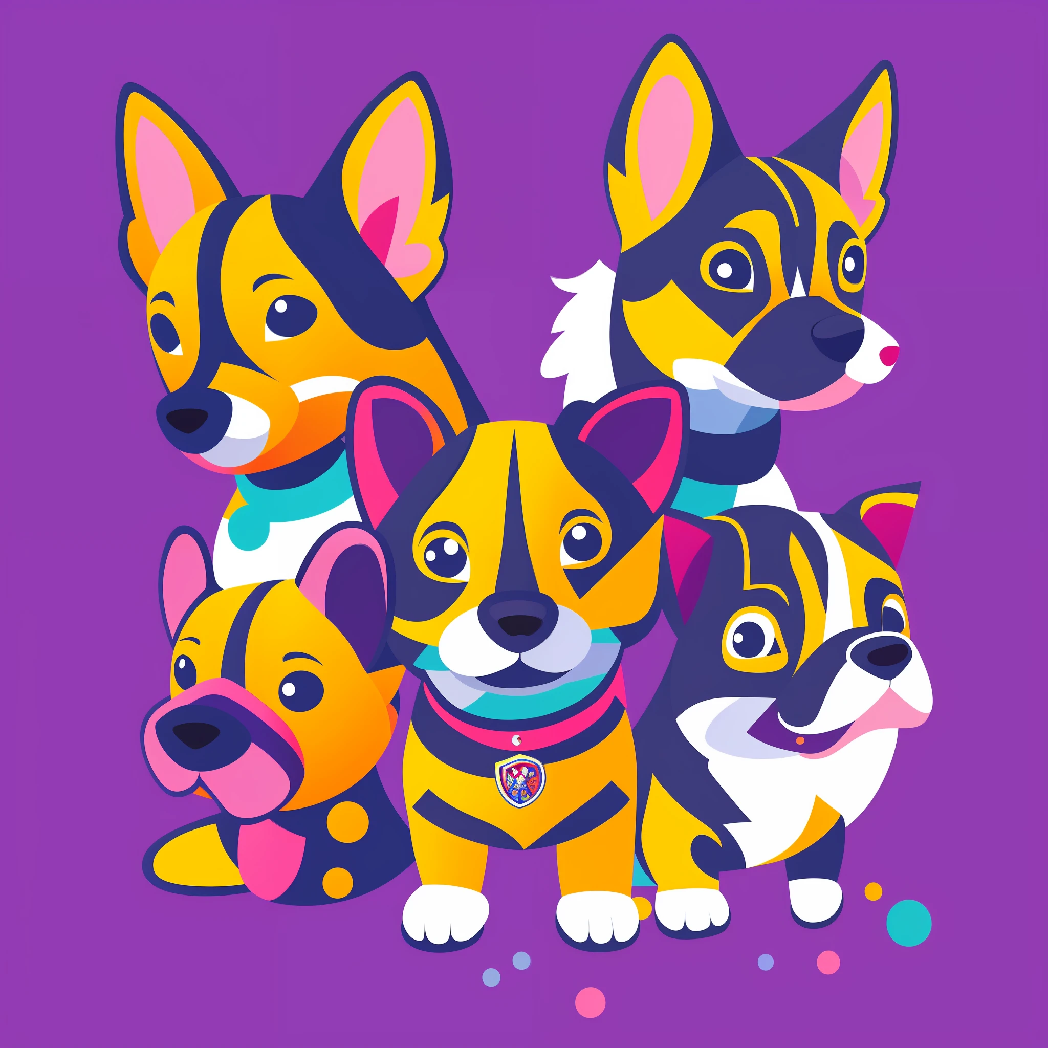 Children's Print Vector: Canine Patrol character featured, related elements balanced around. Transparent background, high quality. Pixel: Vector, Method: DDIM, Stands: 15, CFG Scale: 10, Seed: 123. Tags: masterpiece , vector , children's print , Canine Patrol , character , transparent background , vibrant colors. --auto --s2