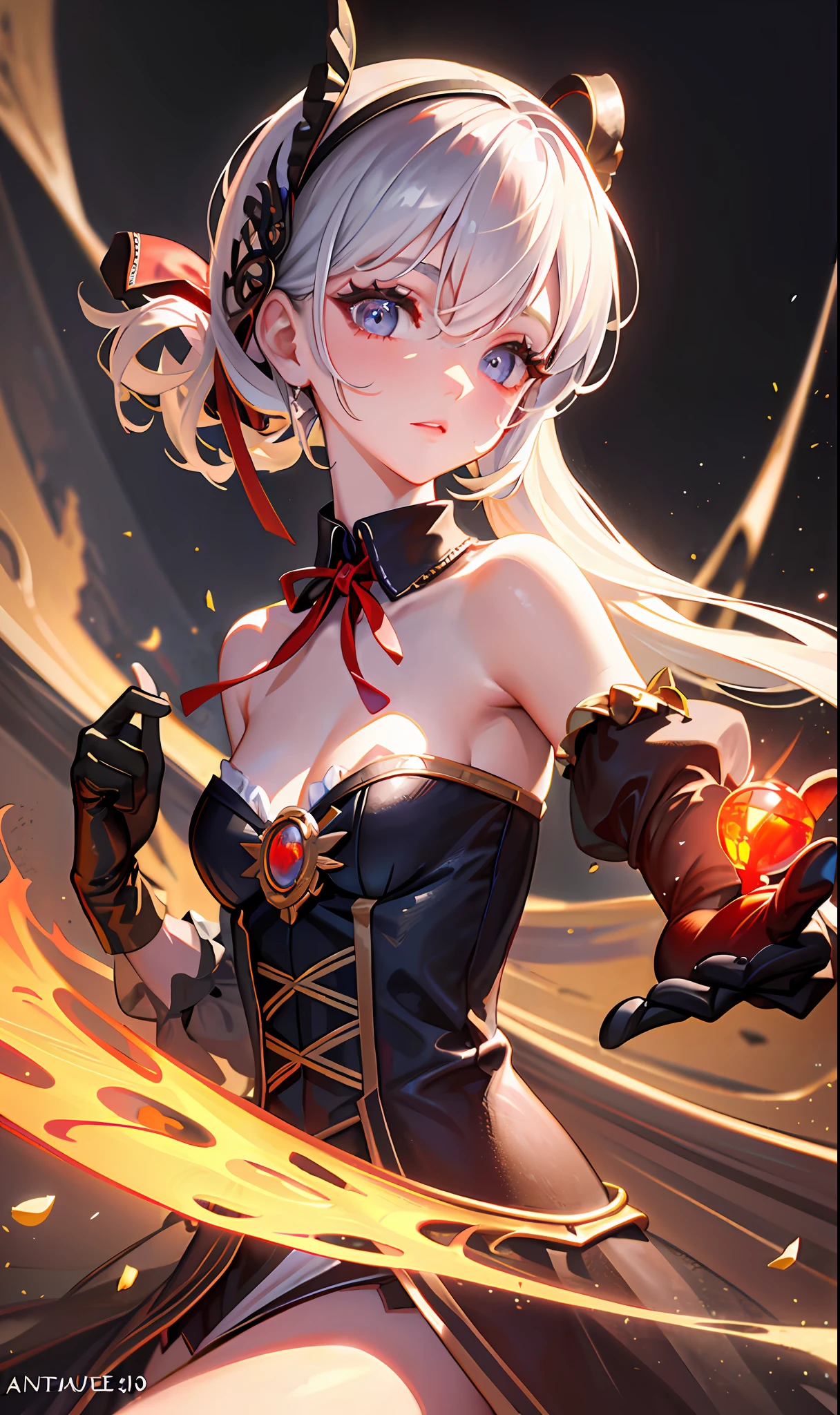 (masterpiece, sidelighting, finely detailed beautiful eyes: 1.2), (masterpiece*portrait), portrait, (bust), realistic, 3d face, lusious skin, ((solo)), (close-up of face), (fire opal beautiful eyes), hanging corner of the eye, ((high detail skin, Visible pores)), (perfect body), a beautiful steampunk girl, small breasts, ((Gothic style clothes)), (ribbon collar), (short gloves as short as half a palm)