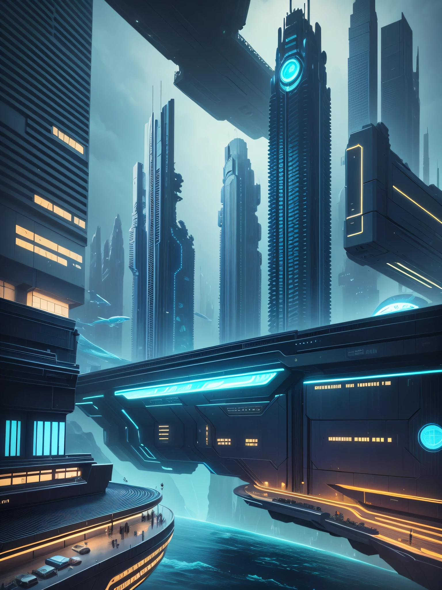 futuristic city, 24th century, undersea, undersea city, undersea, shelter, darkness