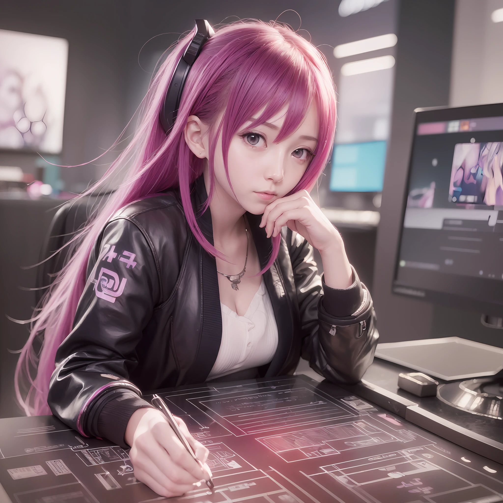 (64k, masterpiece:1.21), (best quality:1.21), (an extremely delicate and beautiful), ((Hasselblad photography)), (realistic, photo-realistic:1.3),(UHD), high res,HDR, cinematic lighting, highly detailed, highly detailed background, girl sitting at a desk with a cup of coffee, cyberpunk art by Yuumei, pixiv contest winner, conceptual art, girl desktop background, best 4k konachan wallpaper, in no game no life, hanayamata, digital cyberpunk anime art, serial experiments lain, 4 k wallpaper,