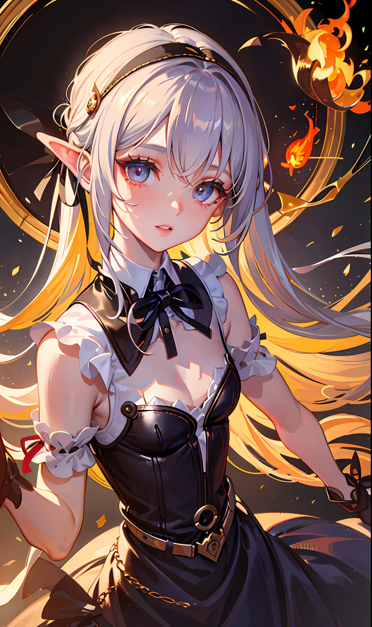 (masterpiece, sidelighting, finely detailed beautiful eyes: 1.2), (masterpiece*portrait), portrait, (bust), realistic, 3d face, lusious skin, ((solo)), (close-up of face), (fire opal beautiful eyes), hanging corner of the eye, ((high detail skin, Visible pores)), (perfect body), a beautiful steampunk girl, small breasts, ((Gothic style clothes)), (ribbon collar), (short gloves as short as half a palm)