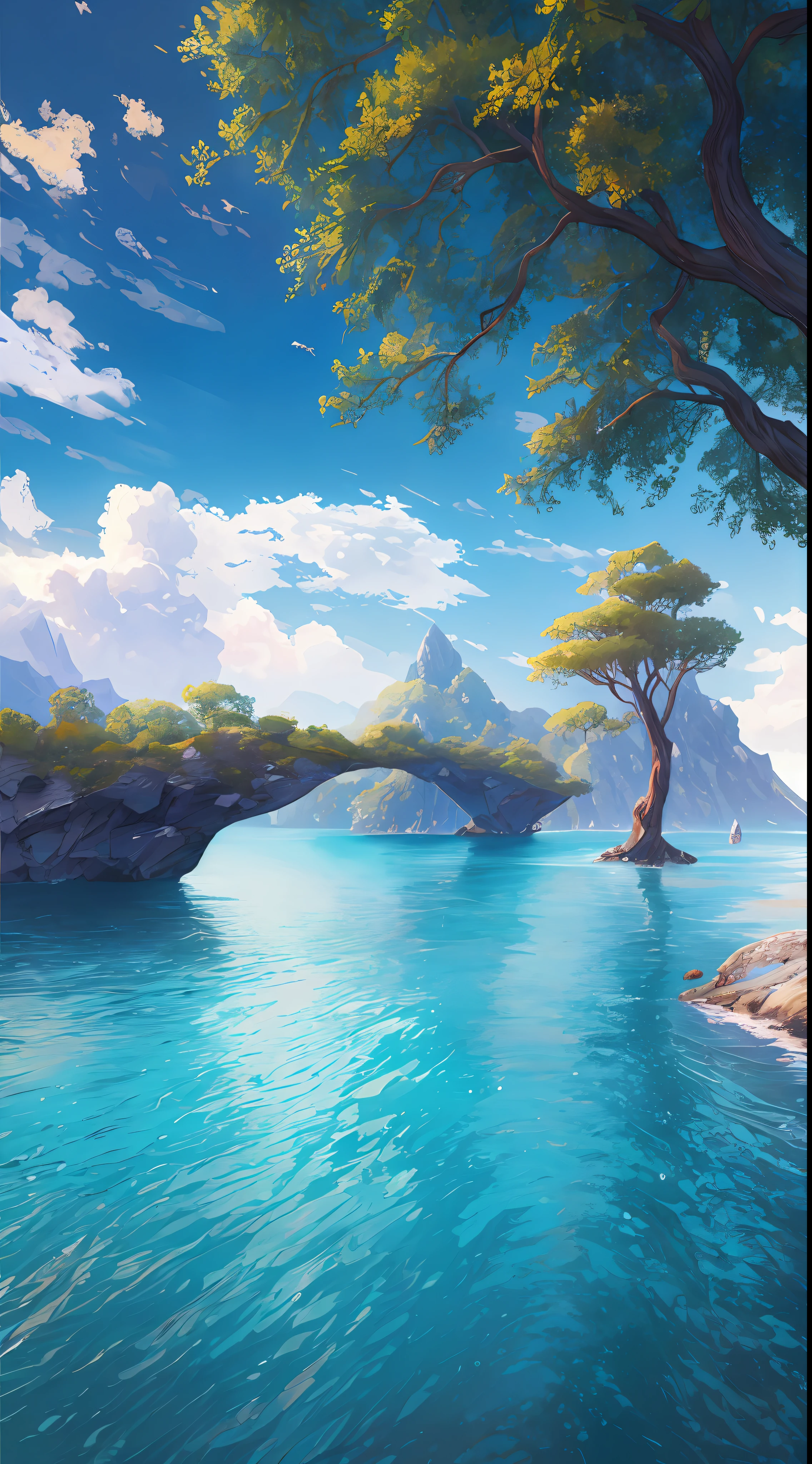 masterpiece, best quality, high quality, extremely detailed CG unity 8k wallpaper, landscape, outdoor, sky, cloud, day, no people, mountain, landscape, water, tree, blue sky, waterfall, cliff, nature, lake, river , cloudy sky, award winning photography, bokeh, depth of field, HDR, bloom, chromatic aberration, photorealistic, extremely detailed, popular on artstation, popular on CGsociety, complex, high detail, dramatic, art midway --auto --s2