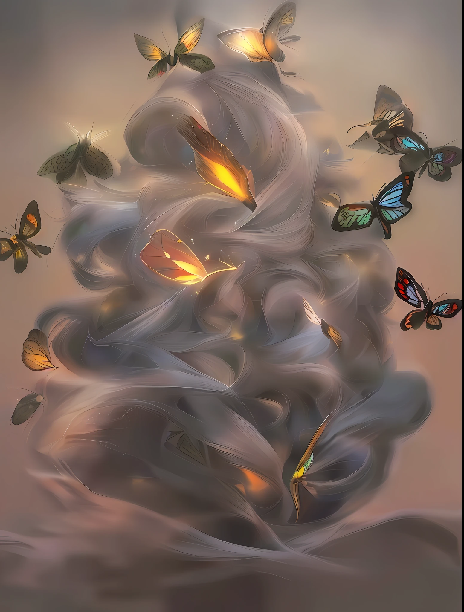 Moths, flames, radiance, cosmos, moths' bodies burn but become more brilliant