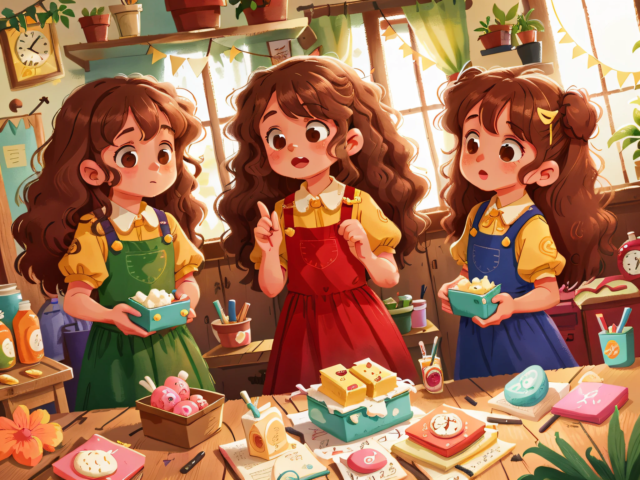 Two twin girls curly brown hair, Livia and Lavinia hair full of soap