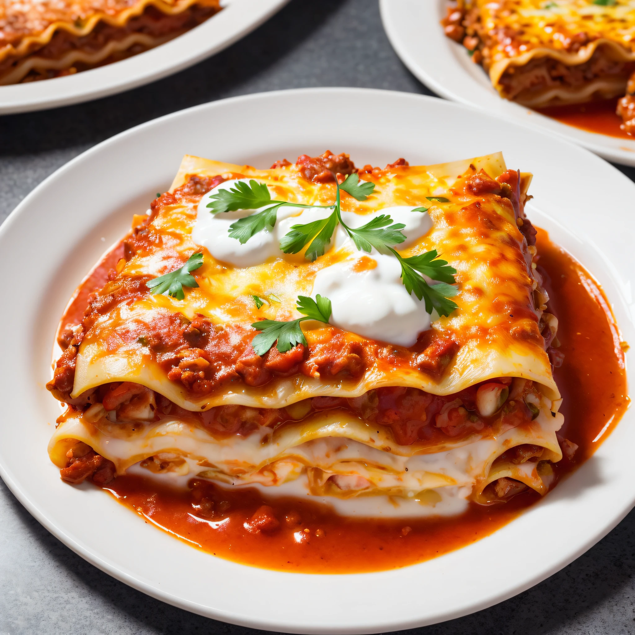 a closeup of a lasagna on a plate, lasagna, high quality food photography, lasagna, easy, (ultra realistic, realistic and coherent, mixed art, professional food photography, ready to eat, an ultra realistic, looks realistic, a hyper realistic, very very realistic, incredibly realistic, lasagna, 4k food commercial, very realistic