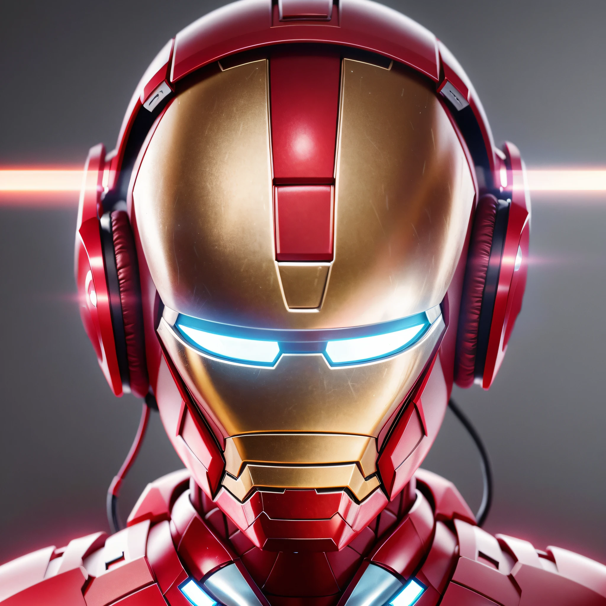 Iron Man dj, dj, with helmet, big black headphones off helmet, controller, photography style with soft lighting and delicate details. Rendered with Octane and artstation trend techniques, this ultra-high detail and ultra-realistic image has a cinematic feel. The resolution is an impressive 16K --auto --s2