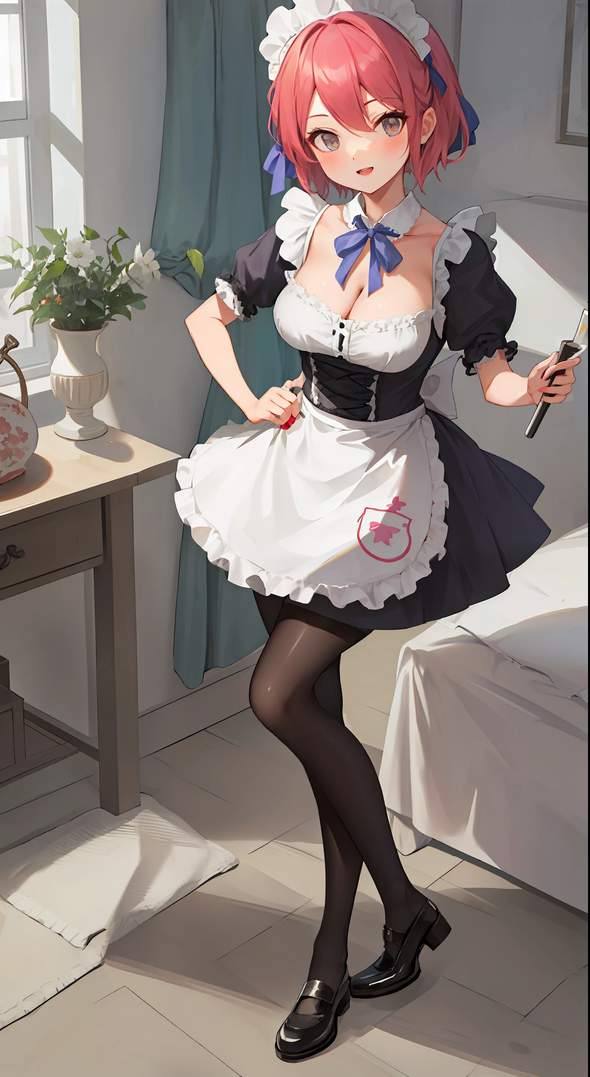 Sexy maid, big breasts lace pantyhose short hair