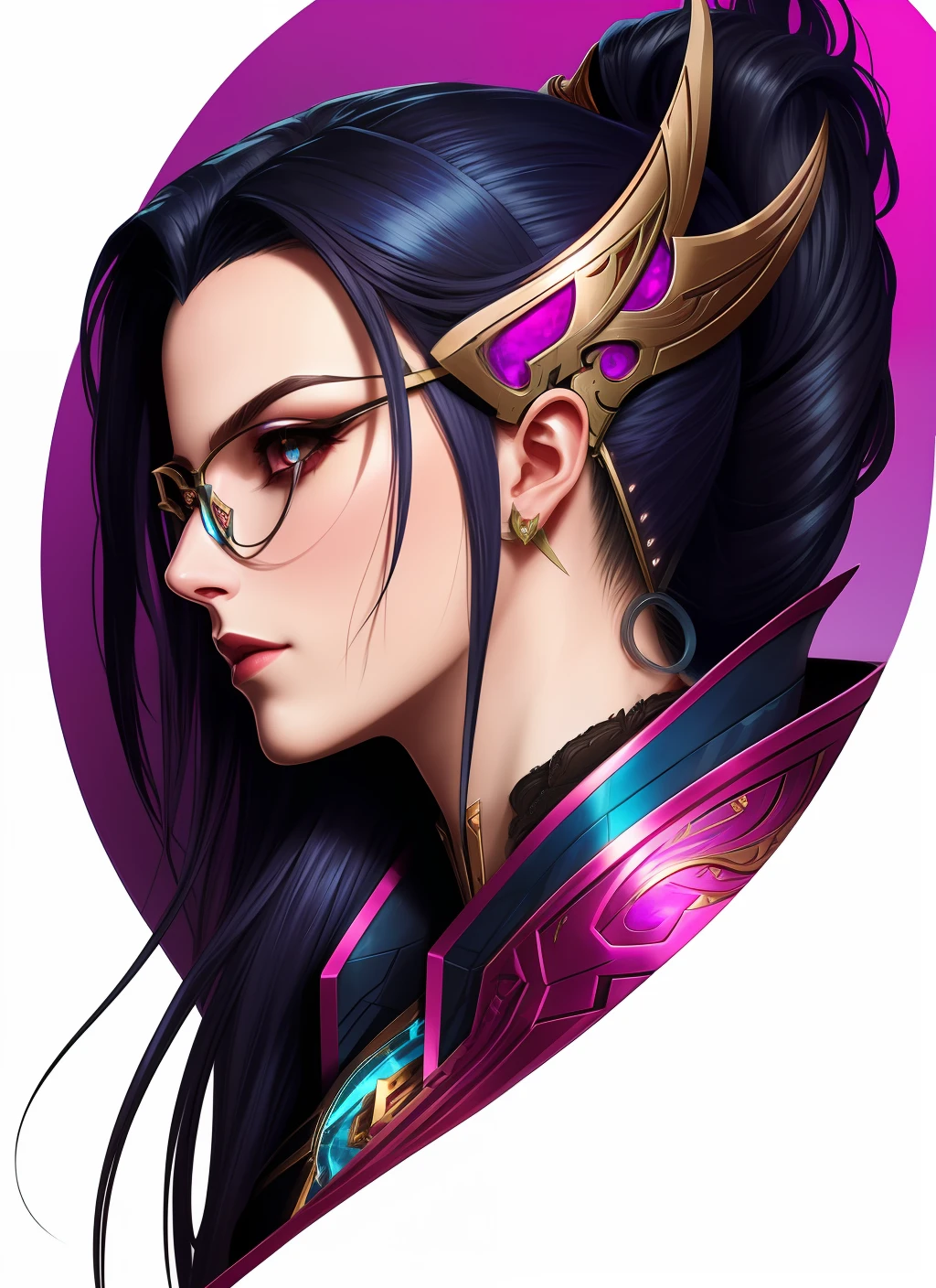 Vayne league of legends, side profile of beautiful cyberpunk , styled in Art Nouveau , detailed, high definition , concept art , digital art , vibrant, (the most beautiful art in the world:1.2)