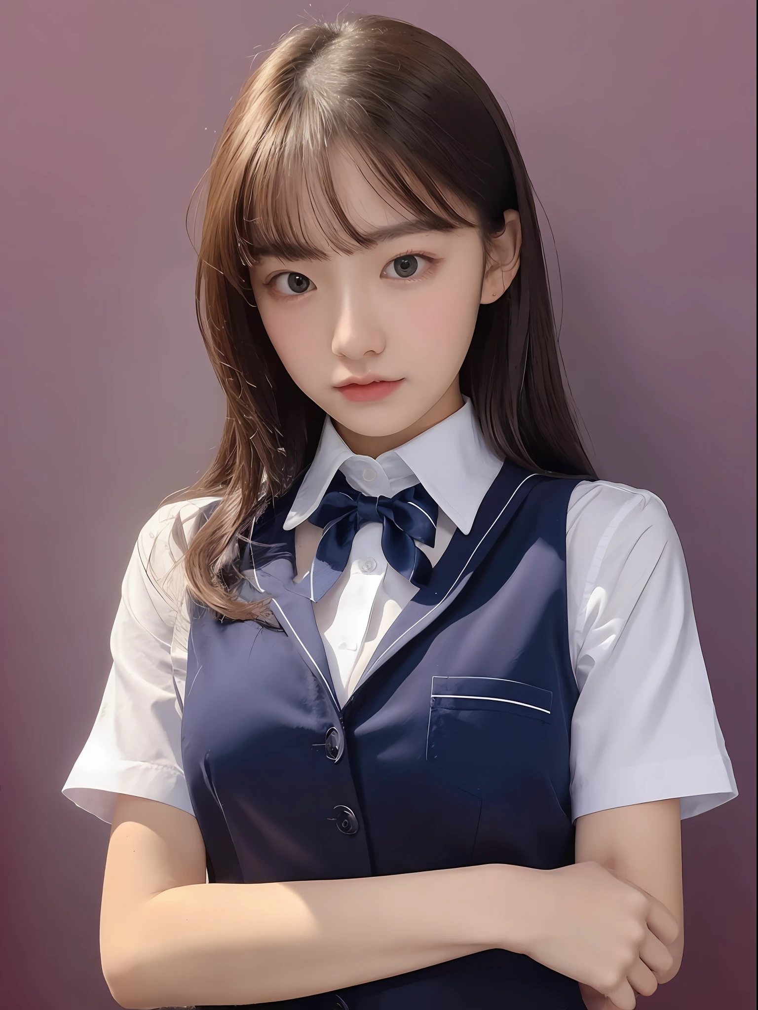 1girl, realistic, solo, (masterpiece:1.2), best quality, school uniform, (unbuttoned shirt), medium breasts, ,