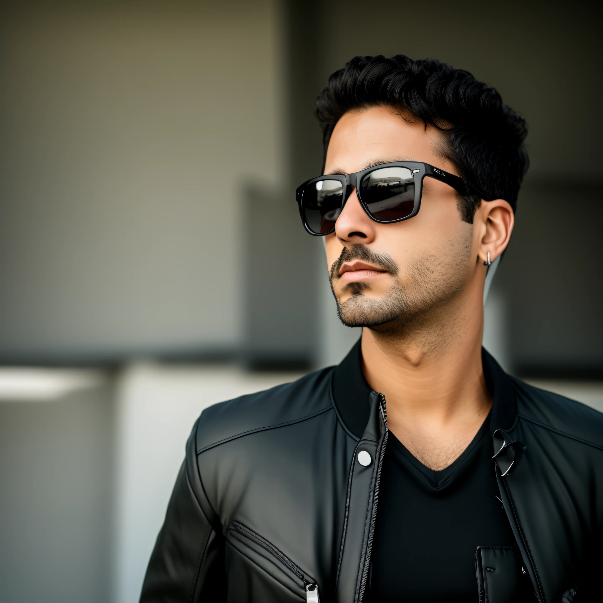 Arafed man in black jacket and sunglasses, 8k, refined destales, (high quality and realistic image), RAW Photo