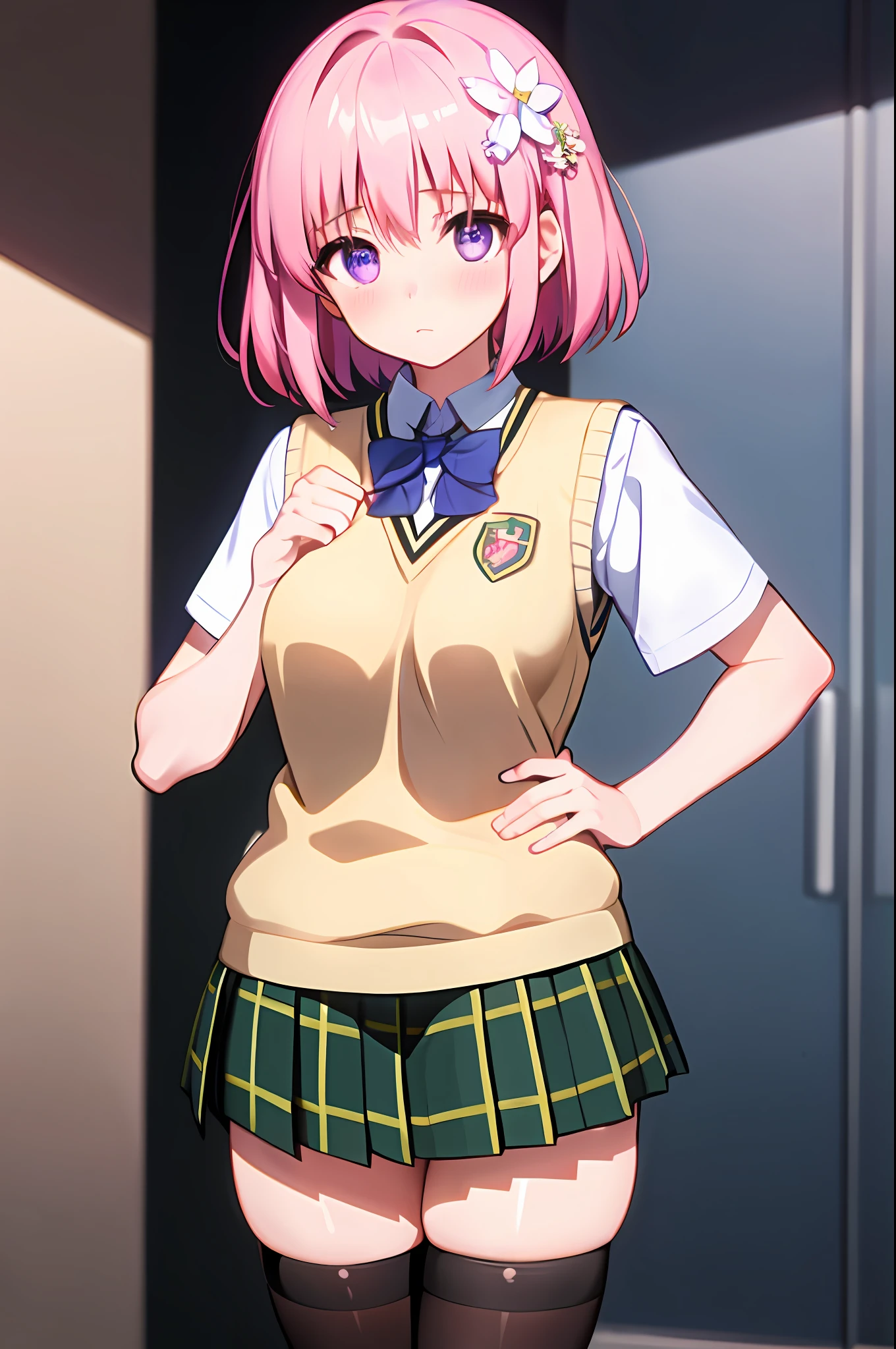 anime girl in school uniform posing for camera in hallway, realistic schoolgirl, a hyperrealistic schoolgirl, smooth anime cg art, anime moe artstyle, hyperrealistic schoolgirl, beautiful anime high school girl, yandere. tall, school girl, anime visual of a cute girl, marin kitagawa fanart, full body portrait of a short!, official art