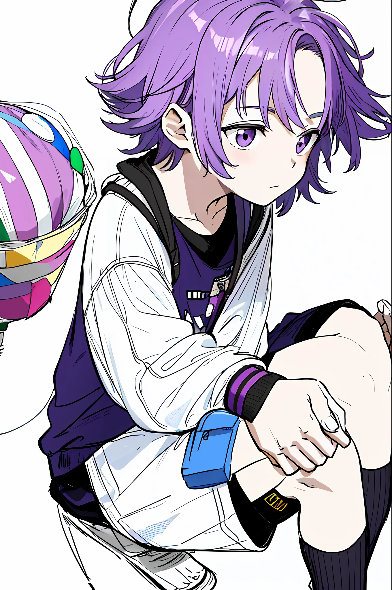 1 boy, purple hair