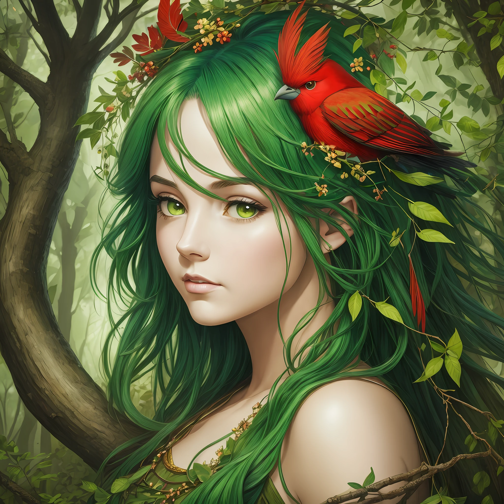 Replace the branches with green hair