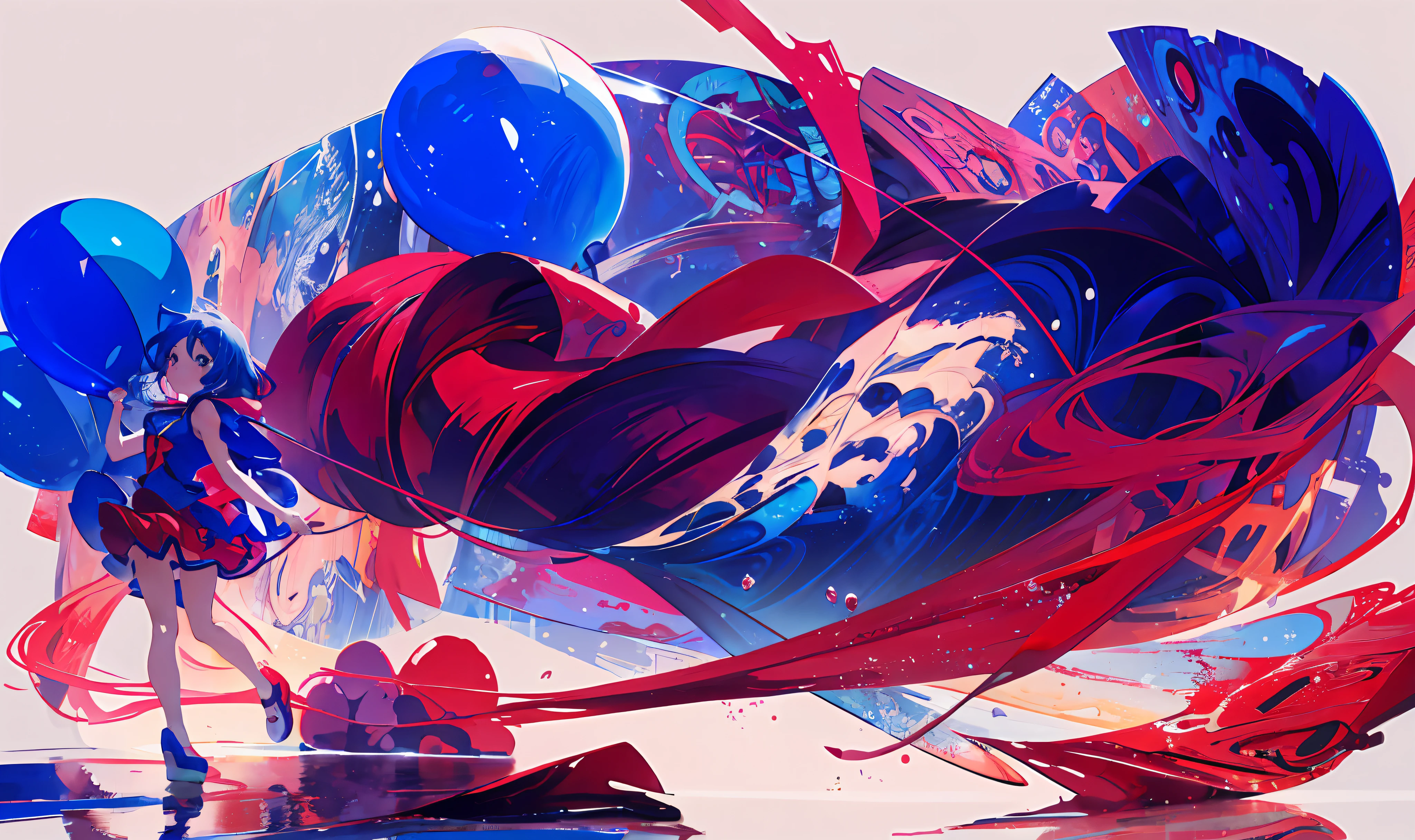cute girl drawing a girl with blue balloon in her hand, anime art wallpaper 8 K, anime art wallpaper 4 K, anime art wallpaper 4k, red and blue, beautiful anime artwork, blue and red, beautiful art UHD 4k, beautiful artwork illustration, red blue, anime cloud, anime abstract art, fantastic digital painting, beautiful anime art
