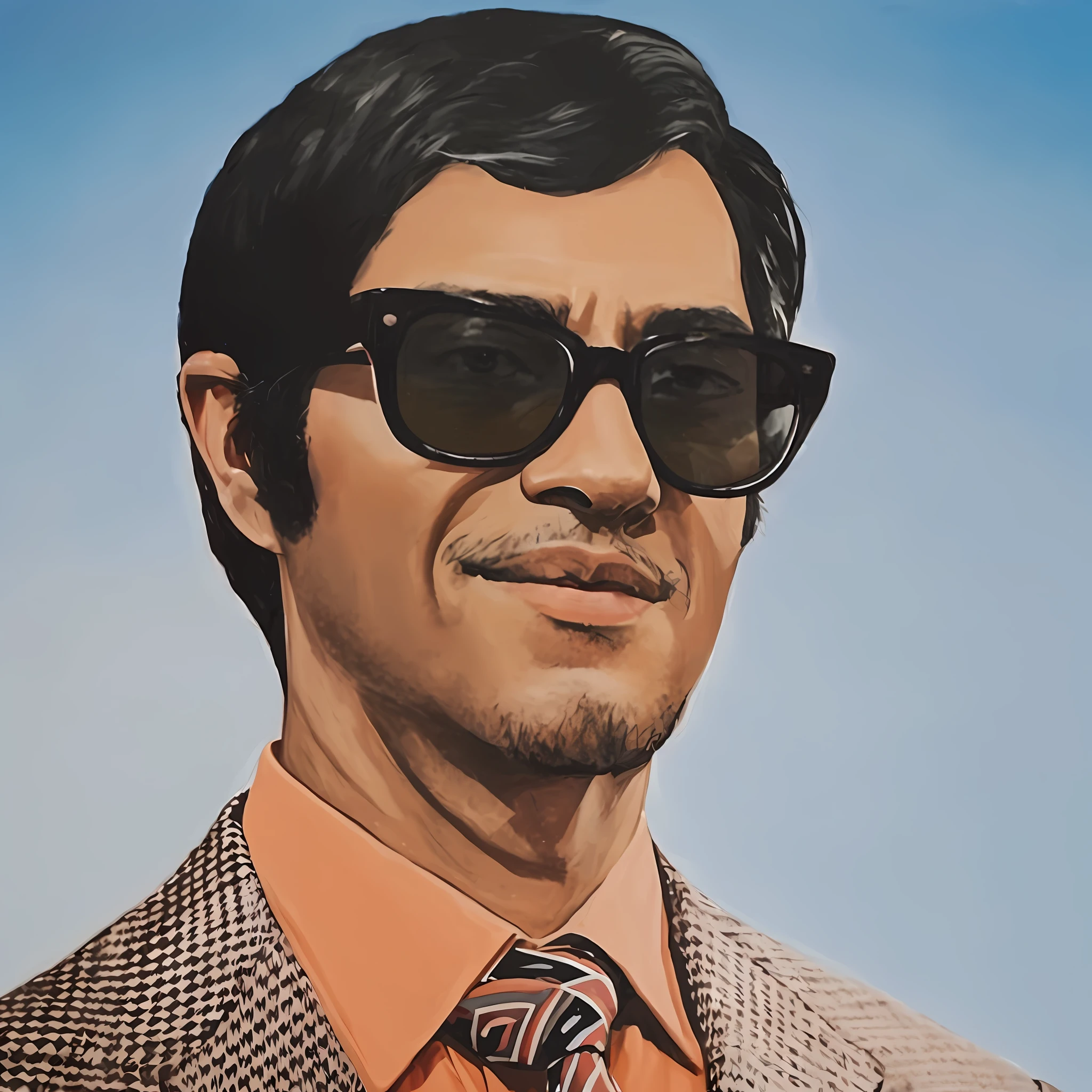 painting of a man wearing sunglasses and a suit with a tie, inspired by Yasushi Sugiyama, hyperrealistic jeff goldblum, in style of kentaro miura, inspired by Barkley Hendricks, painting of a man, pulp character portrait, syd mead 3/4 closeup portrait, portrait of bojack horseman, inspired by Kanō Eitoku --auto --s2