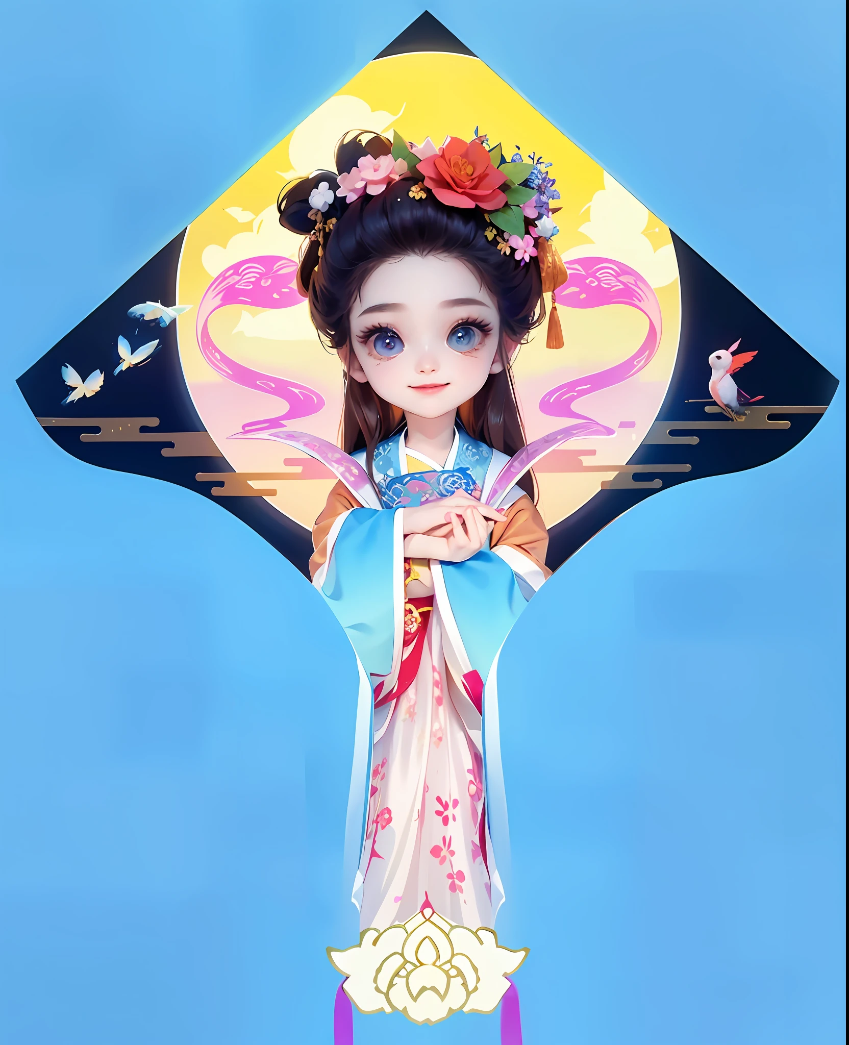 Superb Beauty, (Milky Skin: 1.3), Exquisite Details, High Resolution, Wallpaper, 1 Woman, Solo, Dress, Hair Accessories, (((Golden Red Dress)) ), Flower, Long Hair, Brown Hair, Shut Up, Accessories, Long Sleeves, Raised Hands, Wide Sleeves, Big Eyes, Flowing Hair, Hanfu, Hanfu, Embroidery, Long Dress, Natural Pose, Falling Petals, Indoor, Fanning, Lantern, 16K, HDR, High Resolution, Depth of Field, (Film grain: 1.1), Bocon, Golden Hour, (lens flare), vignette, rainbow, (color grading: 1.5)(( Hanfu, embroidery, long skirt))(((((smile, natural expression)))))