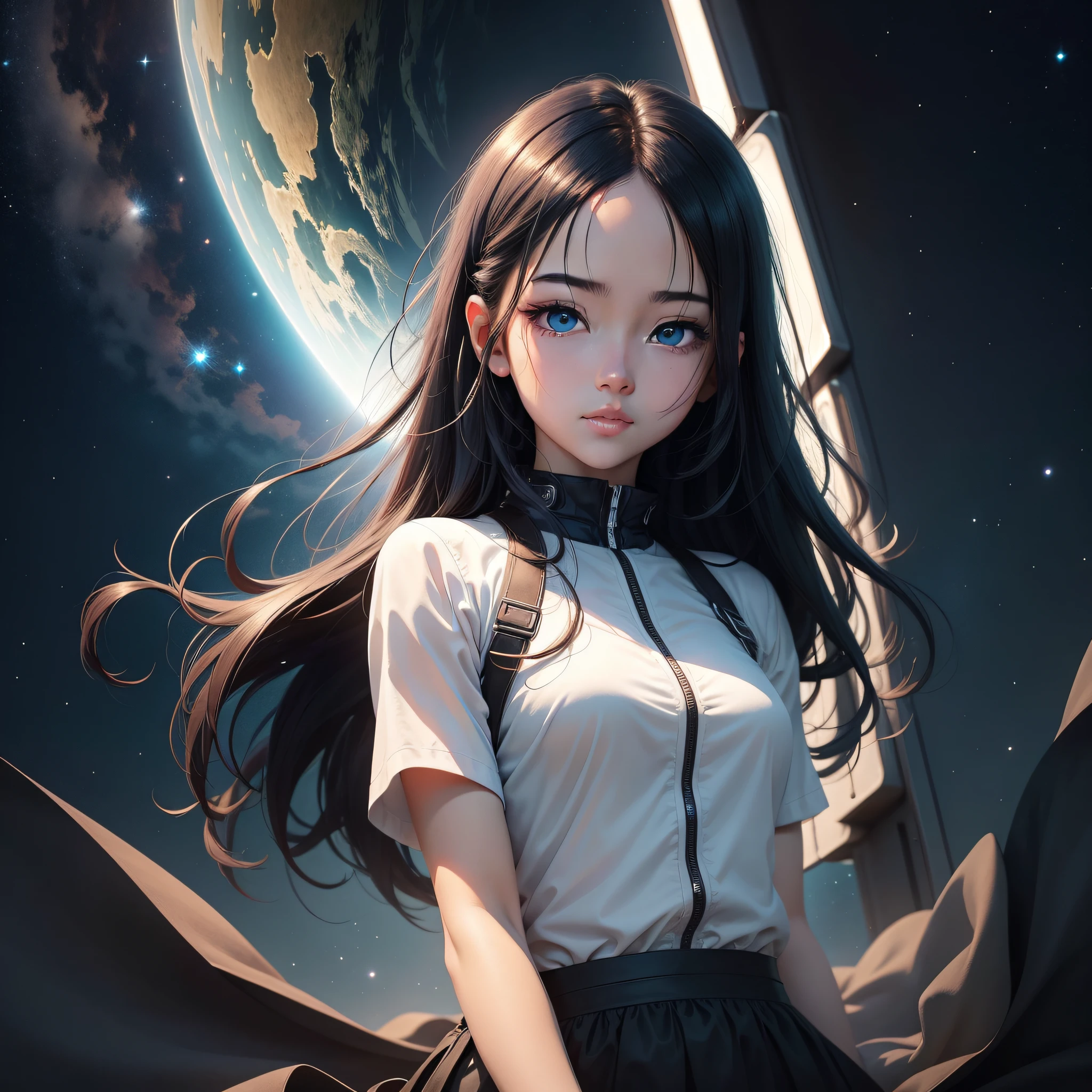 In the space created by detachment, she found a renewed sense of freedom and the opportunity to welcome new experiences and opportunities into her life. Anime girl with blue eyes, with black hair