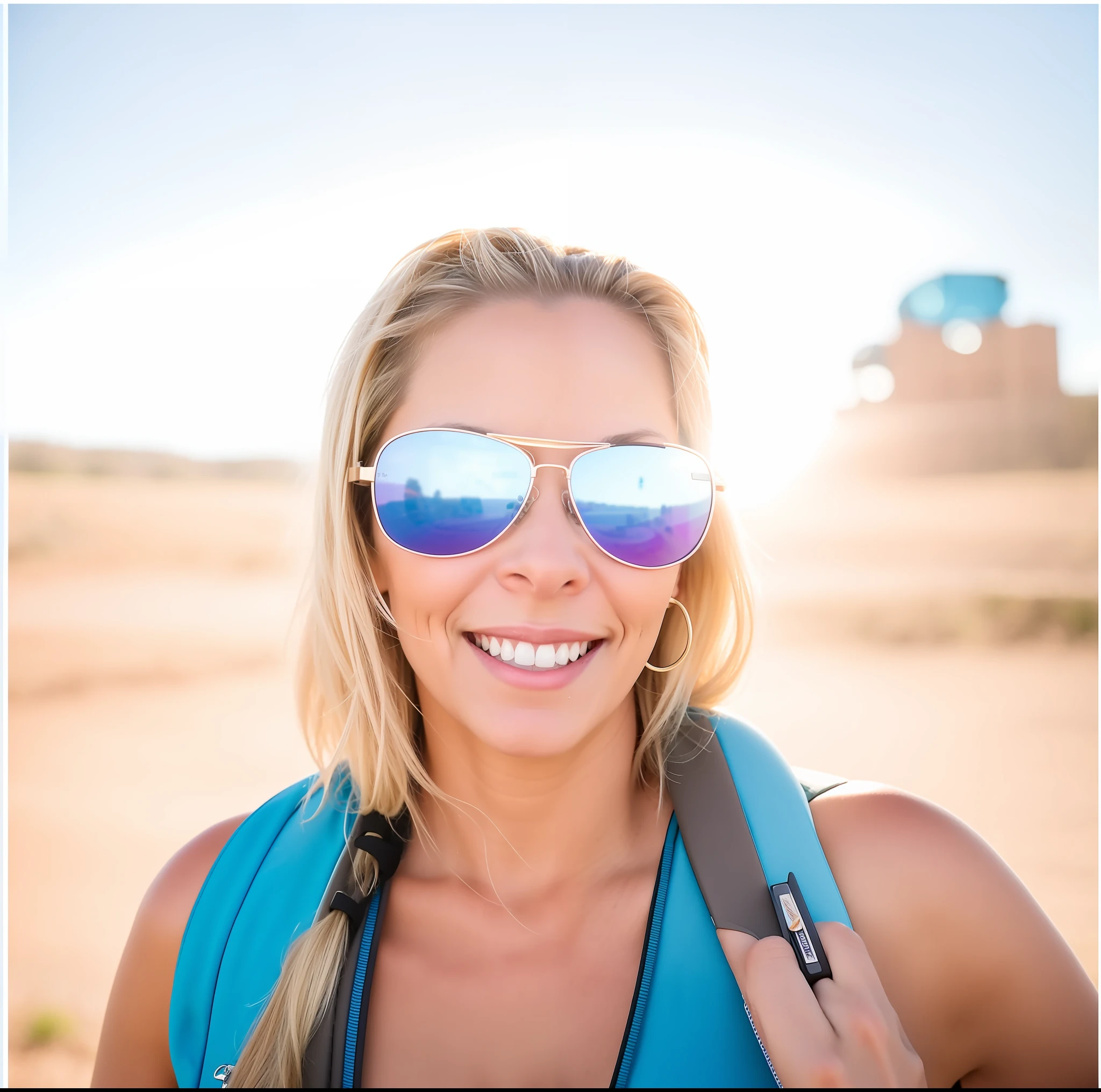 Blonde woman with sunglasses and a backpack smiling for a photo, 4 5 yo, profile picture, 3 0 years Woman, 30 years woman from Cuba, aged 4 0, 40 years Women women, Sandra, 3 0 years old woman, 30 year old woman, smiling happily for the camera, avatar image, Kimberly Asstyn,  Turn into a 30-year-old woman