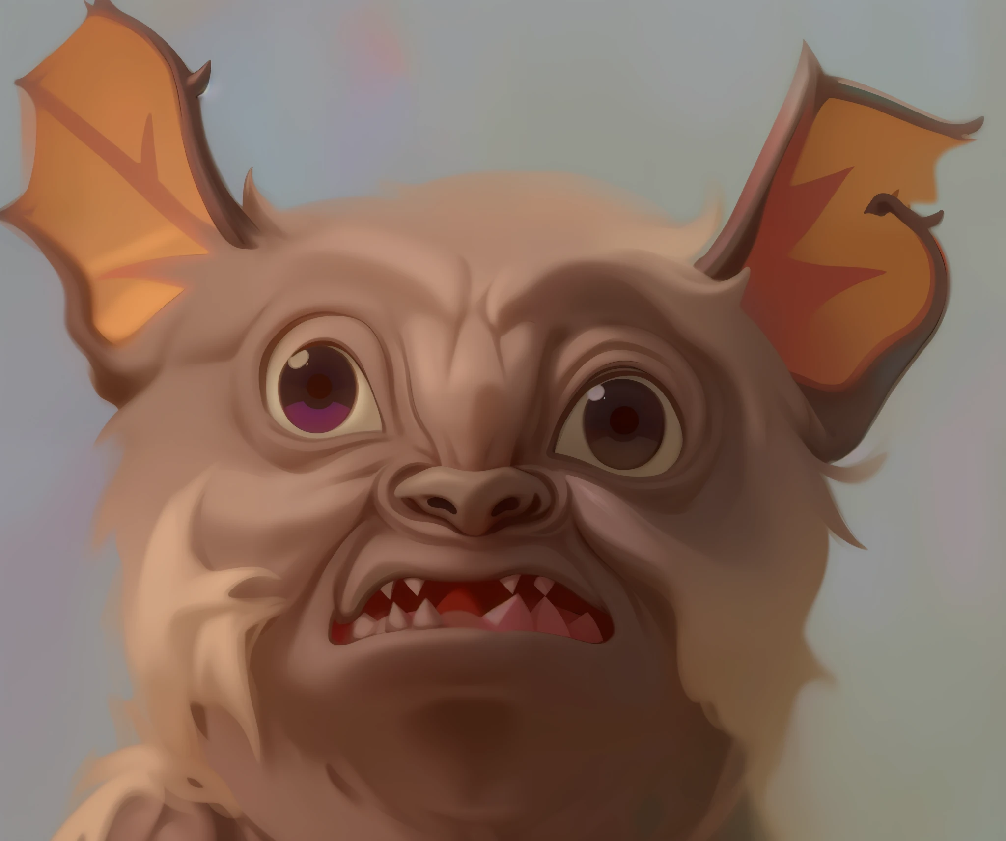 a closeup of a stuffed animal with a toothy look on its face, the gremlins are very tall damned, chiropter's head, cursed images, is evil gremlin, chiropter's nose, a demon - as a creature, a demon-like creature, a creature, gremlin, four faces in one creature, bat head, cursed image, ugly monster,  eared, rabbit, ugly