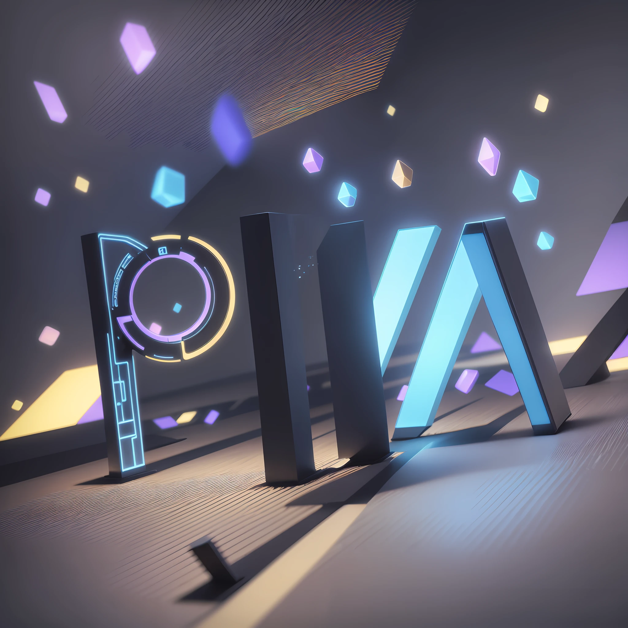 Create a logo with a futuristic and revolutionary approach, using holographic elements and 3D projections. Imagine a logo that materializes in the air, displaying the name "Piva" in dynamic letters and in constant movement. Add light and particle effects to create an immersive and impactful environment. --auto --s2