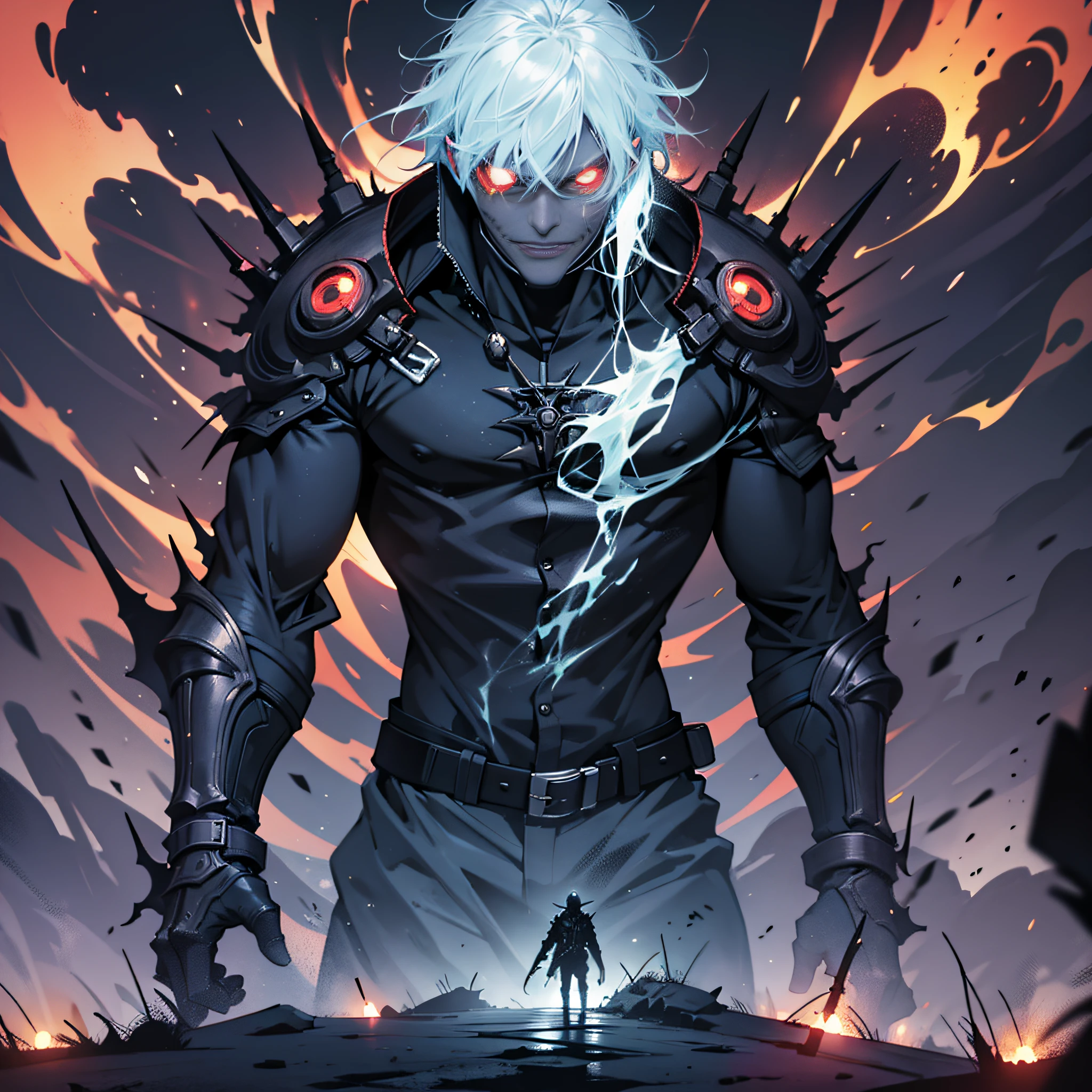 One-eyed monster, hell, night lightning, backlit, dark style,