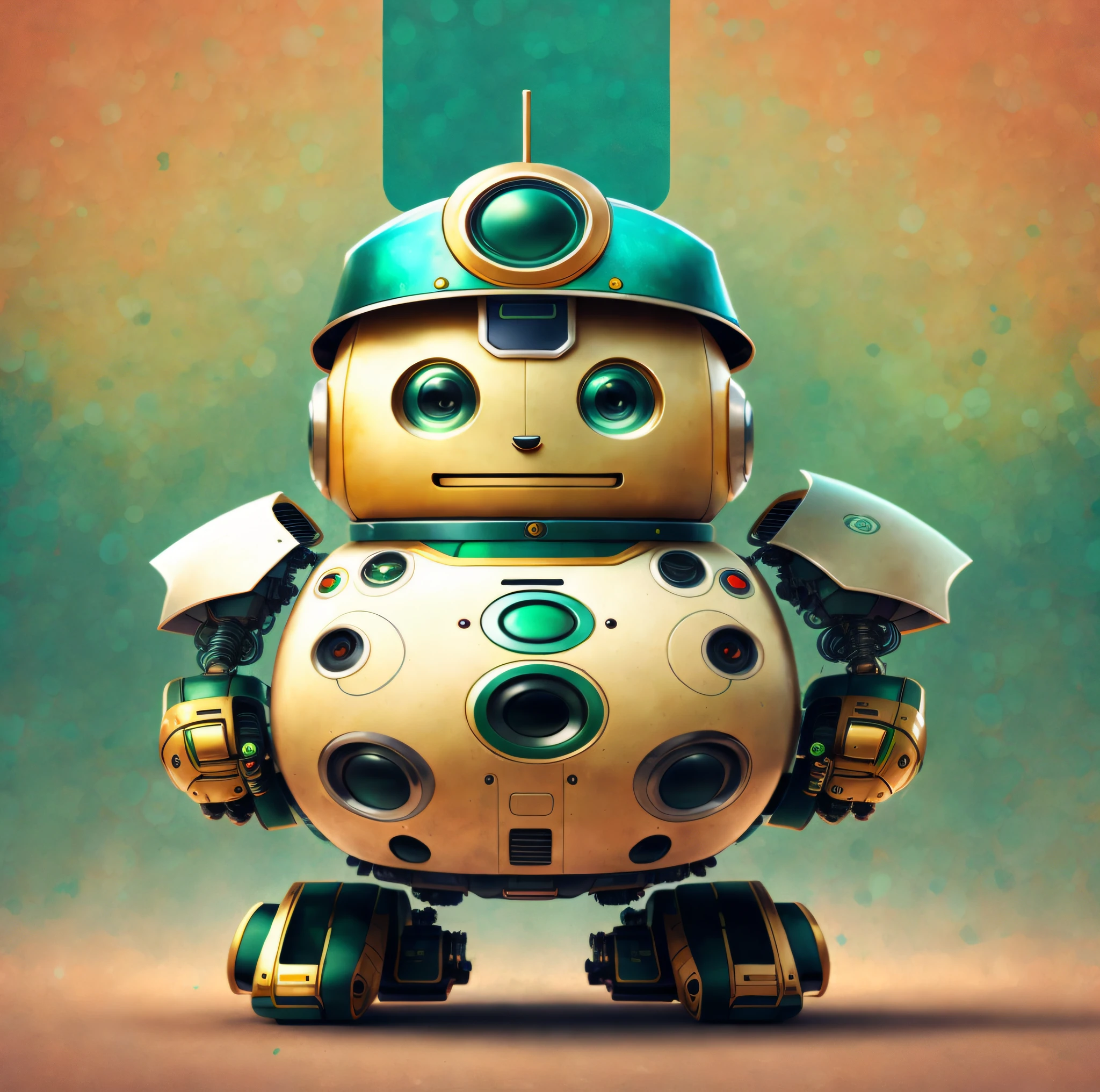 a robot mascot, smiling, modern robot, green android robot, cartoon