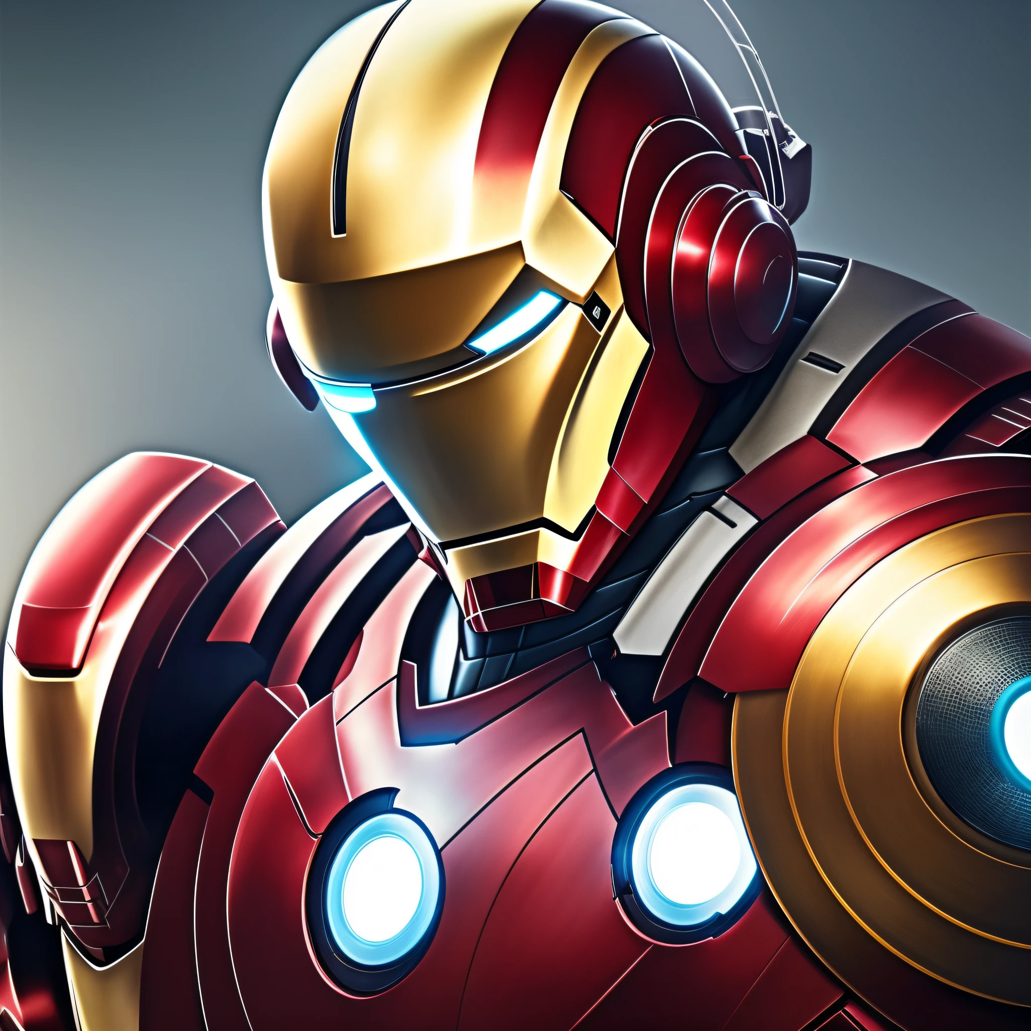 Iron Man dj HELMET, large microphones, headphones BLACK placed on the outside of the helmet, controller, photography style with soft lighting and delicate details. Rendered with Octane and artstation trend techniques, this ultra-high detail and ultra-realistic image has a cinematic feel. The resolution is an impressive 16 --auto --s2