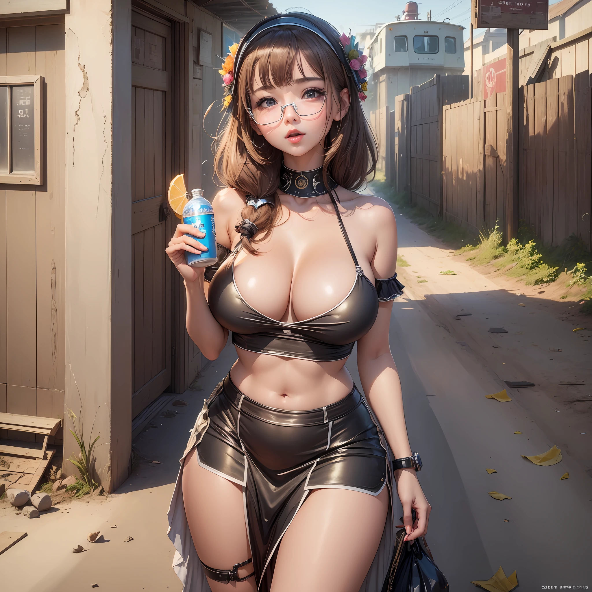 ((Top Quality, 8k, Masterpiece: 1.3)), 1 Girl Garbage dump plastic bottle bird lips big ???? gentle expression cute sun bright pleasant train --auto --s2