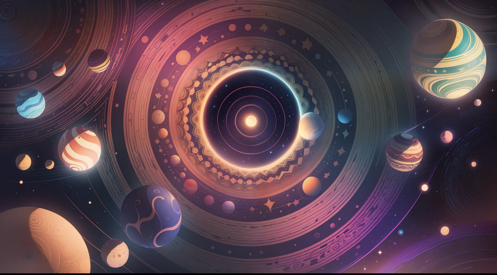 Seamless patterns of planets and stars, cosmic design, repeating patterns design, fabric art, flat illustration, rainbow-core, highly detailed clean, vector image, photorealistic masterpiece, professional photography, simple field background, isometric, bright vector