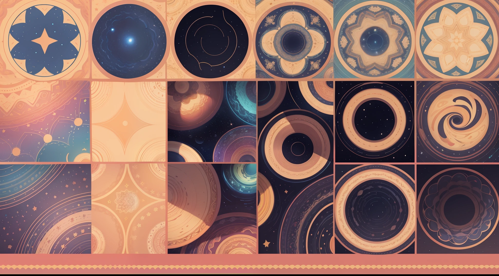 Seamless patterns of planets and stars, cosmic design, repeating patterns design, fabric art, flat illustration, rainbow-core, highly detailed clean, vector image, photorealistic masterpiece, professional photography, simple field background, isometric, bright vector