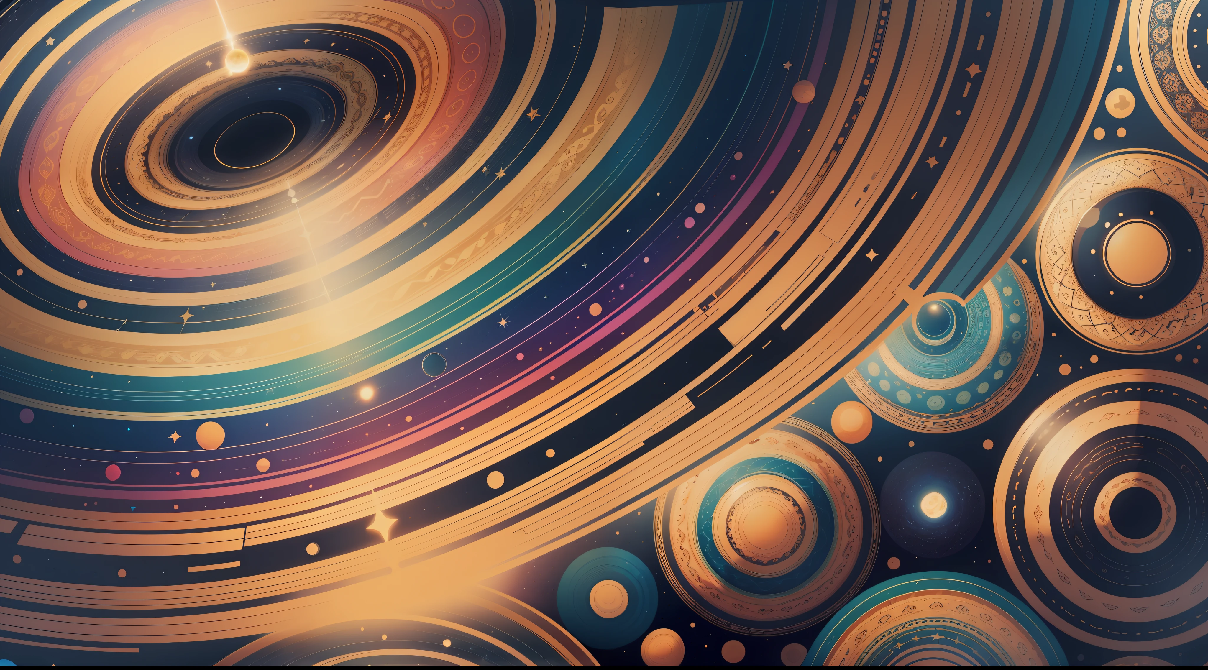 Seamless patterns of planets and stars, cosmic design, repeating patterns design, fabric art, flat illustration, rainbow-core, highly detailed clean, vector image, photorealistic masterpiece, professional photography, simple field background, isometric, bright vector