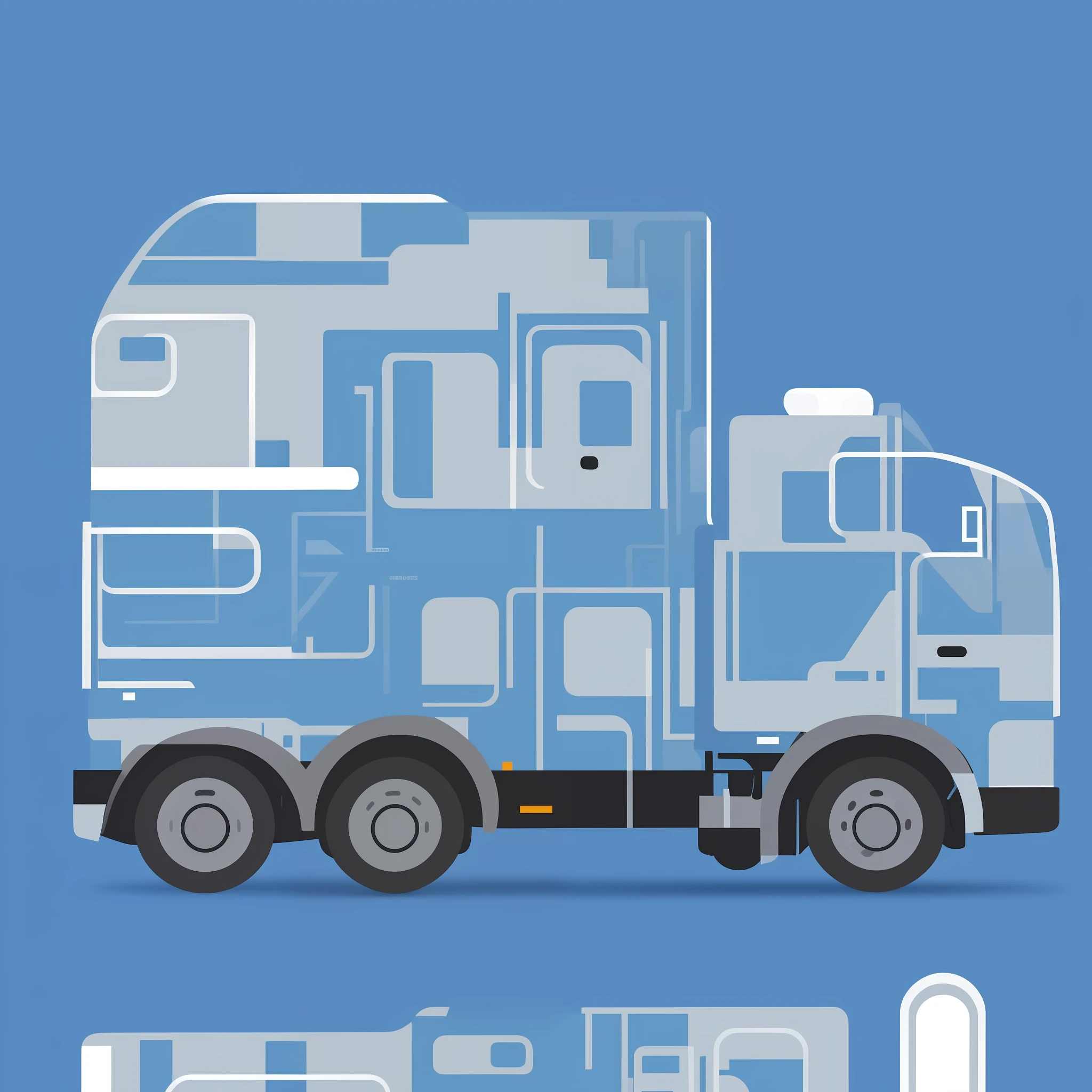 Minimalist transport truck flat 2D, flat style, illustration style, flat style, phone icon design, blue, simple minimal, no realistic photo details, dribble, behance