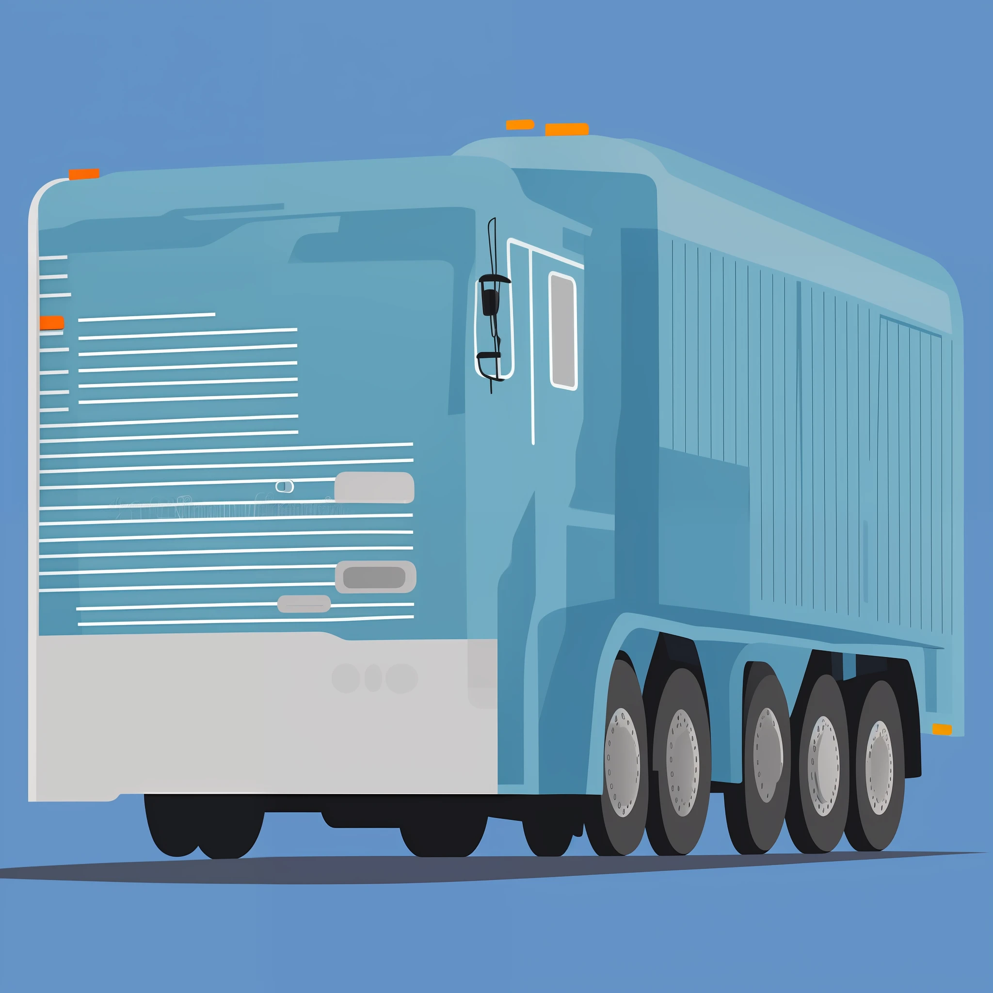 Minimalist transport truck flat 2D, flat style, illustration style, flat style, phone icon design, blue, simple minimal, no realistic photo details, dribble, behance