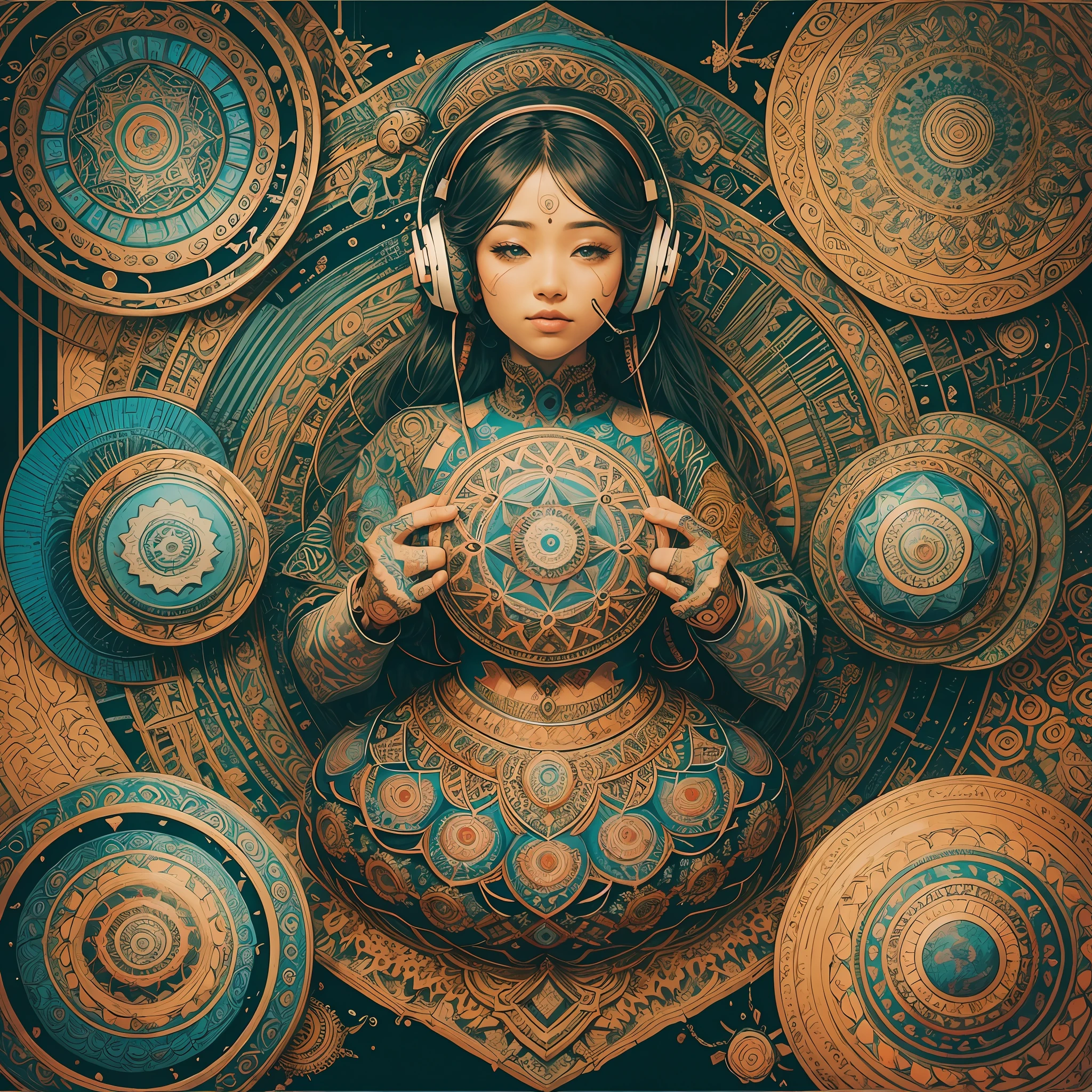 - Create a colorful mandala with intricate lines and patterns, with a diameter of 2560 pixels and a height of 1440 pixels.
- Add a headset that is "listening" to the mandala, as if the music is emanating from it. Make sure the headset is clearly visible, but doesn't obscure the mandala.
- Choose vibrant, saturated colors for the mandala, highlighting the intricate lines and patterns. Consider using a complementary color palette to create a striking visual effect.
- Add the name of the featured YouTube channel in the middle of the image, with a font that matches the mandala and headset vibe.
- Make sure the image has a strong and appealing visual appeal to YouTube channel viewers. --auto --s2
