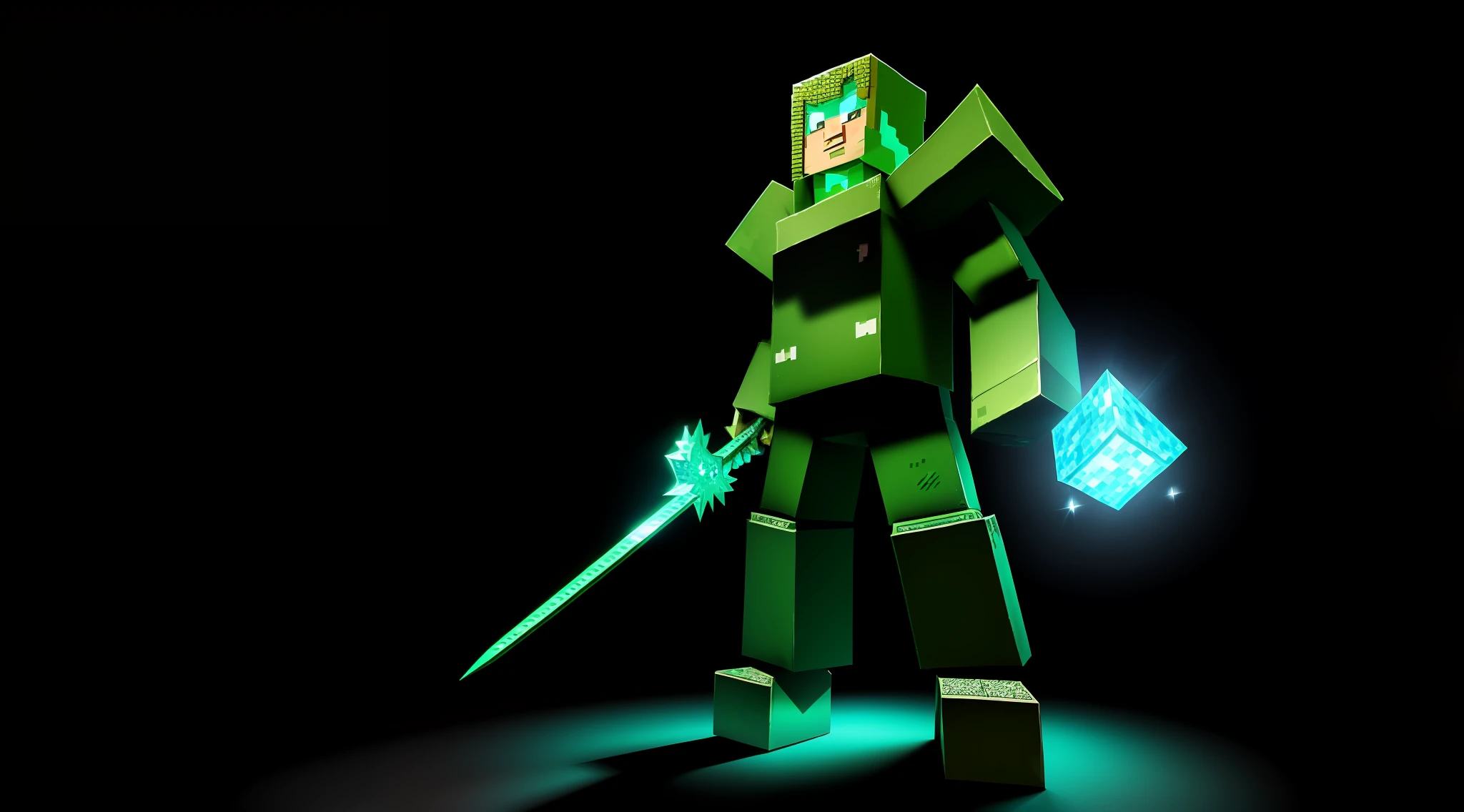 The best Minecraft player, with diamond armor, diamond spad, all items, CGI, 3D
