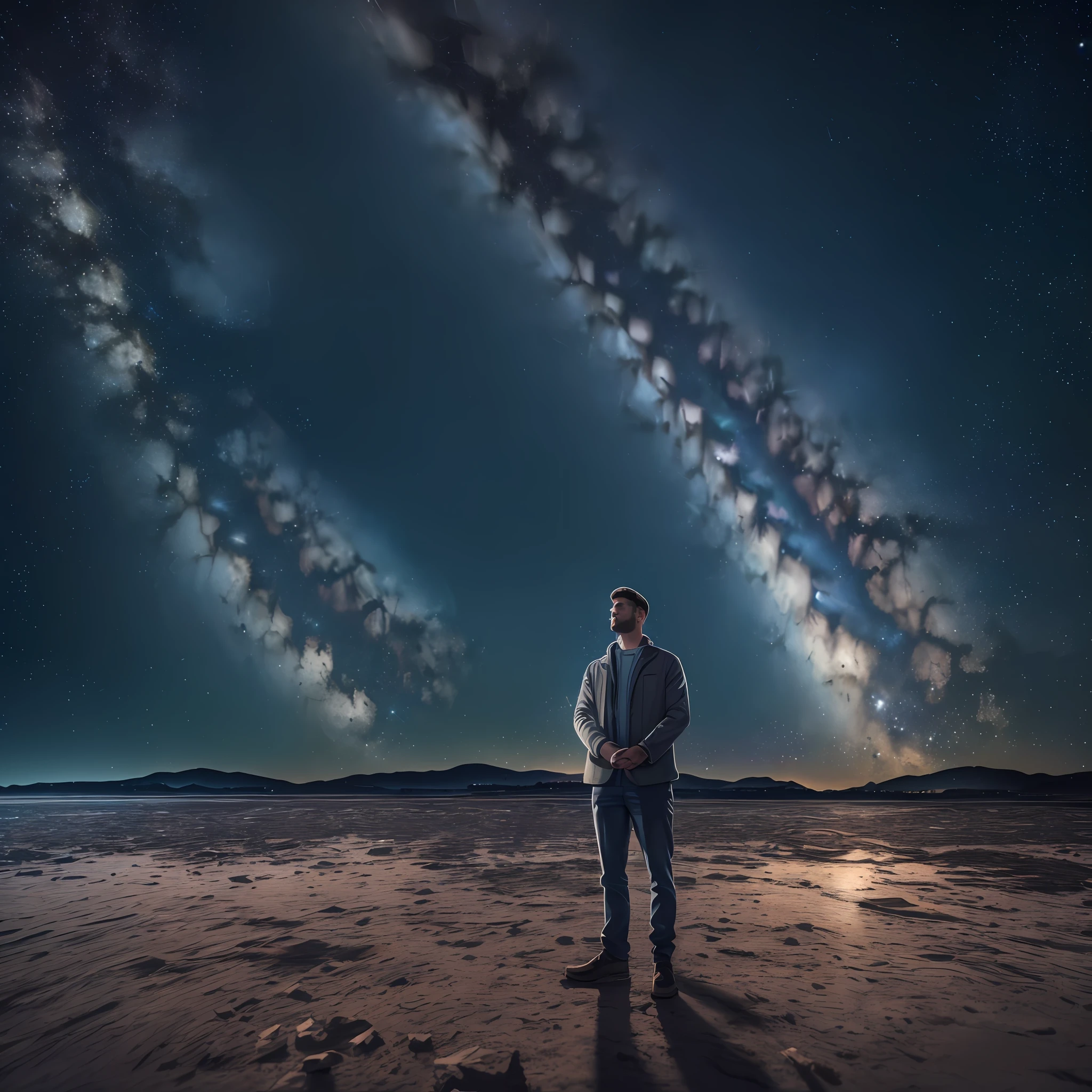 (((8k, RAW photo, best quality, Masterpiece: 1.4)))), super high resolution, super detailed, illustration, closeup, beautiful man, environment only, broken lab, starry sky, architecture, future, imagination, outdoor in the photo above --auto --s2