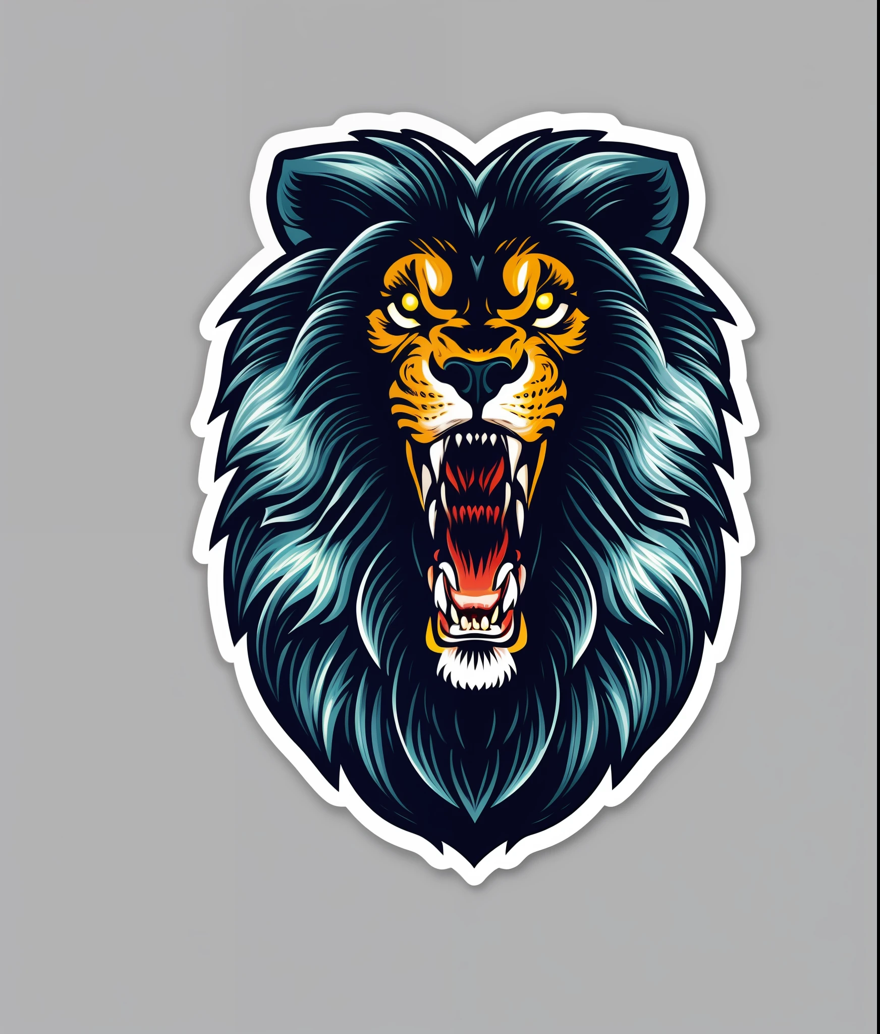 lion, vintage style, (T-shirt design), evil face, showing teeth realistic volumetric light of masterpiece