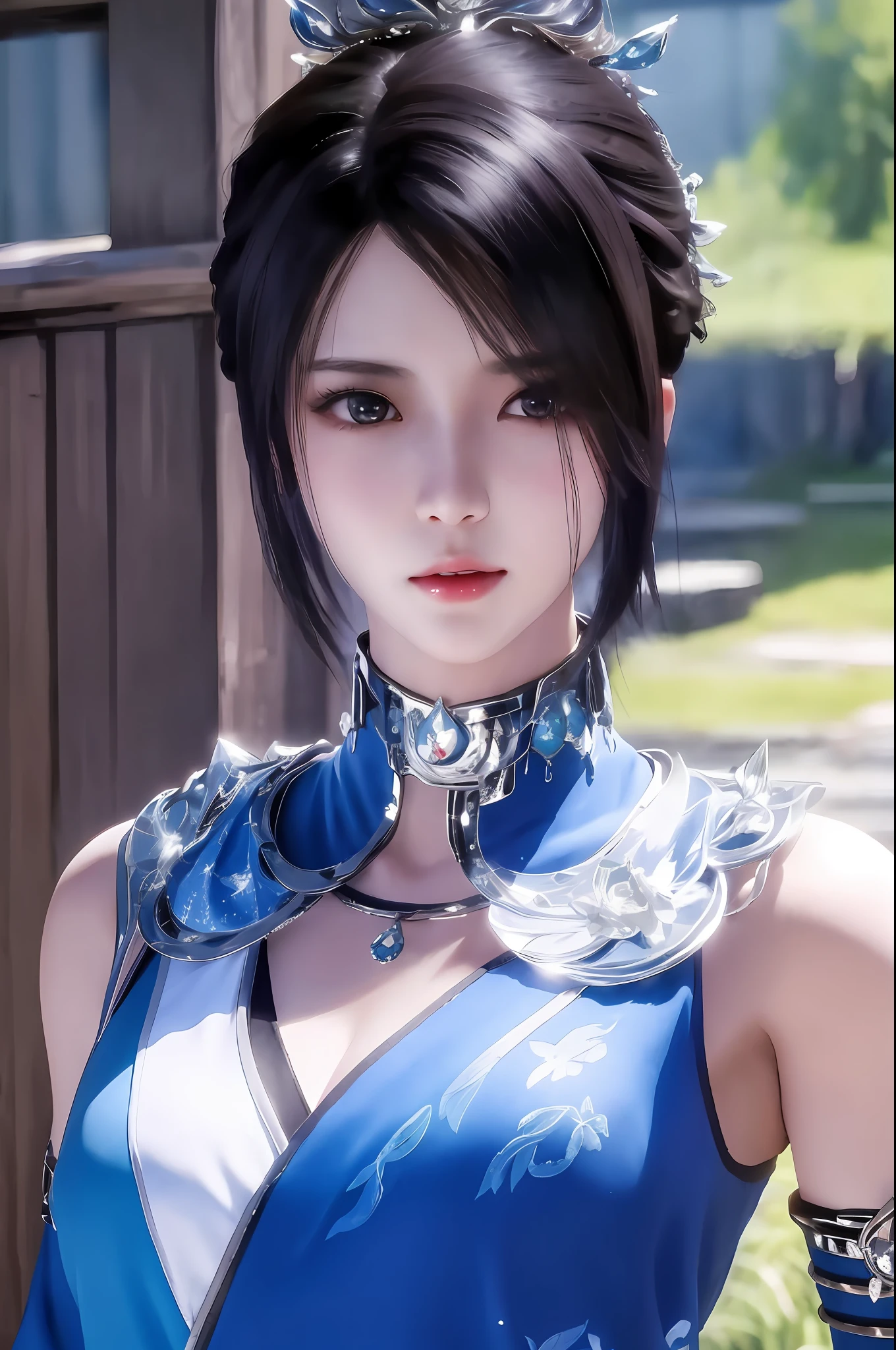 a woman with a short haircut and a scarf, full body, (cold face but very pretty), photorealistic anime girl render, like 姬如雪, cơ như tuyết, from 画江湖之不良人,