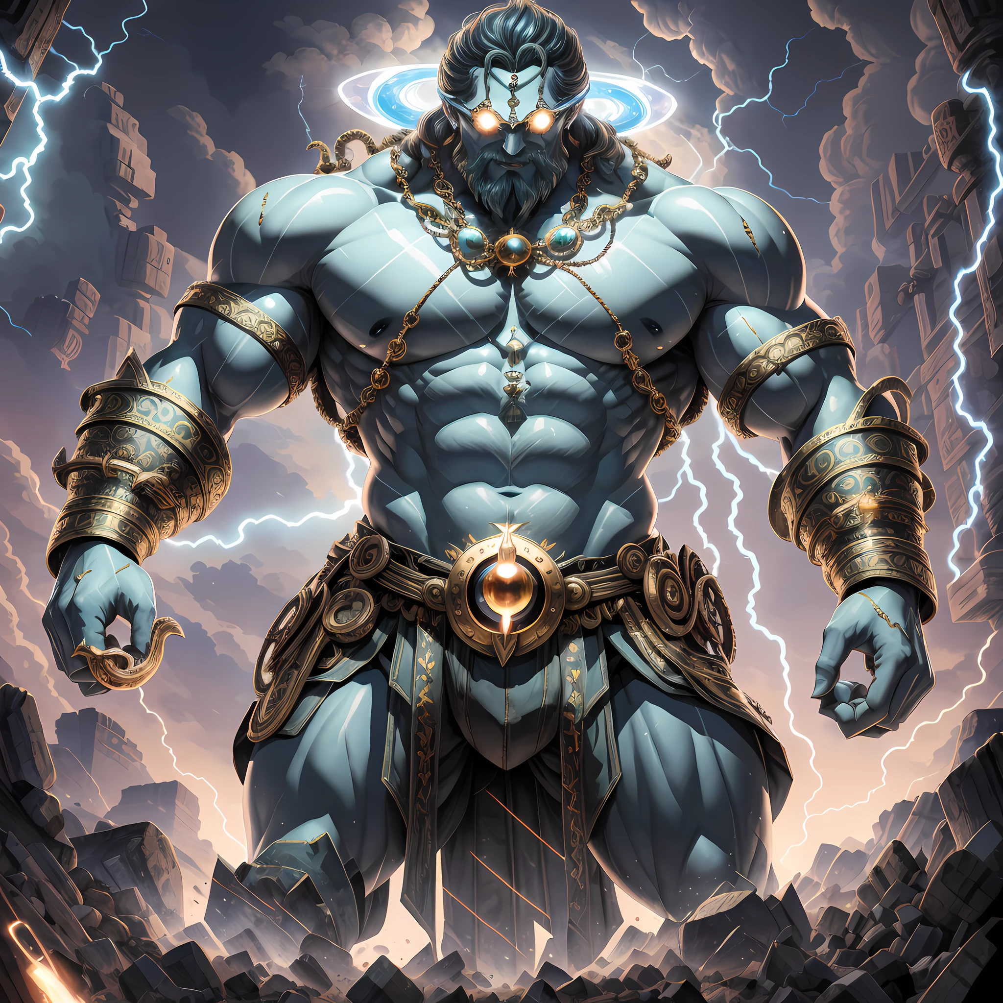 mythological creature Cyclops. Legendary figure distinctive feature of possessing only one eye in the middle of the forehead, depicted as giants of a single vision, with robust body and incomparable strength.   Greek mythology, working on the manufacture of powerful weapons such as Zeus' single centralized vision lightning bolt adds an intriguing and mysterious element to these mythological creatures. --auto --s2