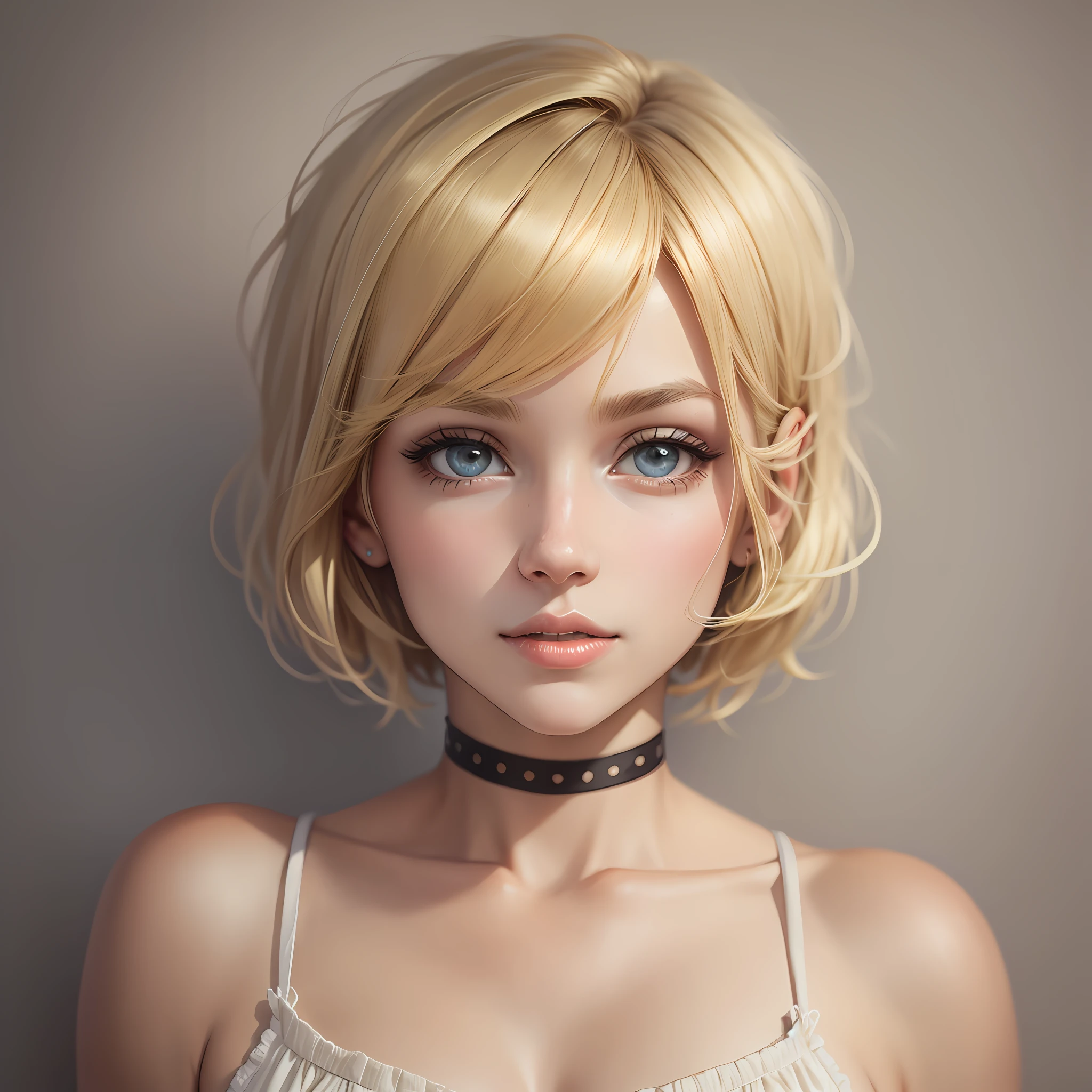 Cute blonde feminine short hair perfect face portrait