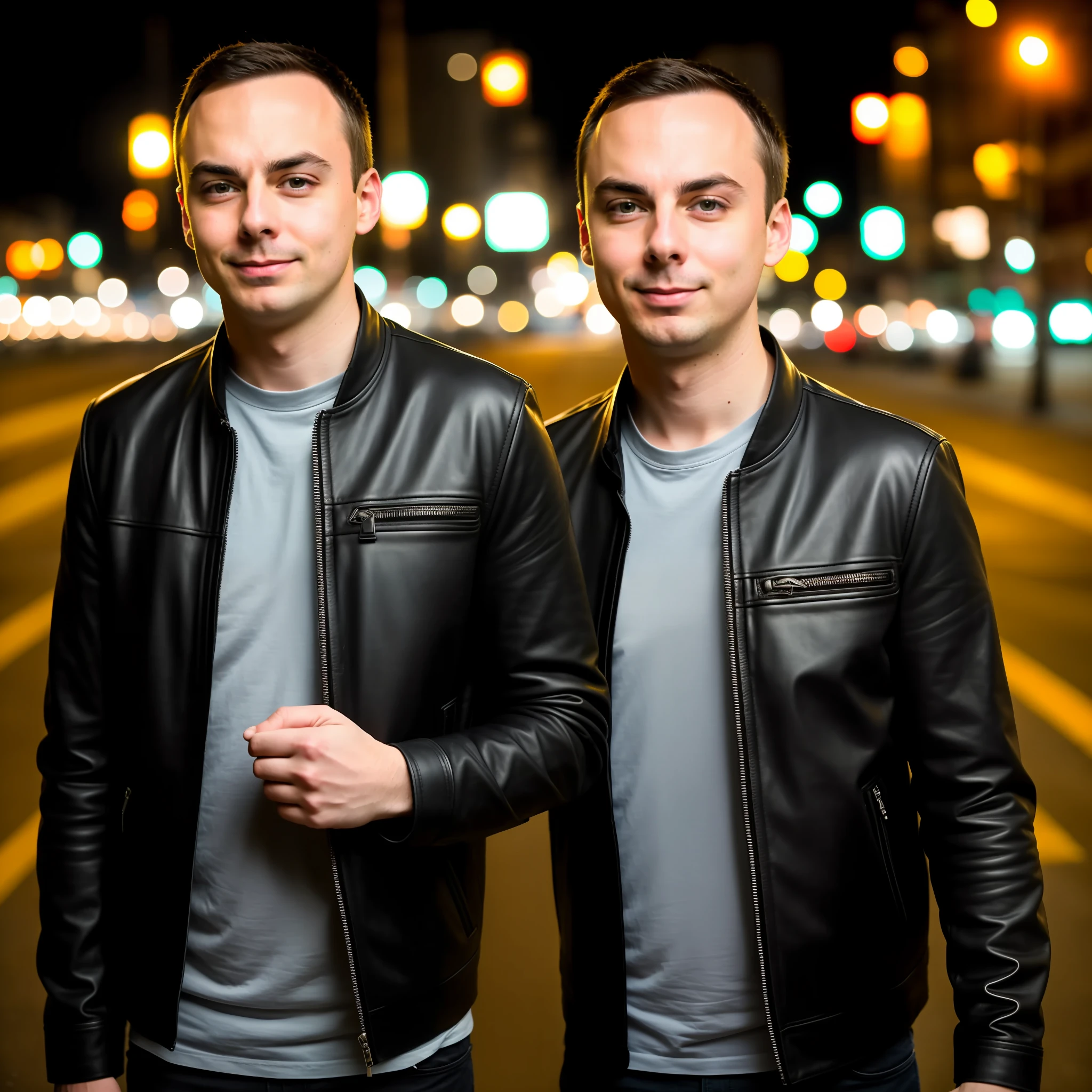 RAW photo, a portrait photo of a 25-year-old Sheldon Cooper in casual wear, evening, city street (very detailed leather: 1.2), 8k uhd, dslr, soft lighting, high quality, film grain, Fujifilm XT3