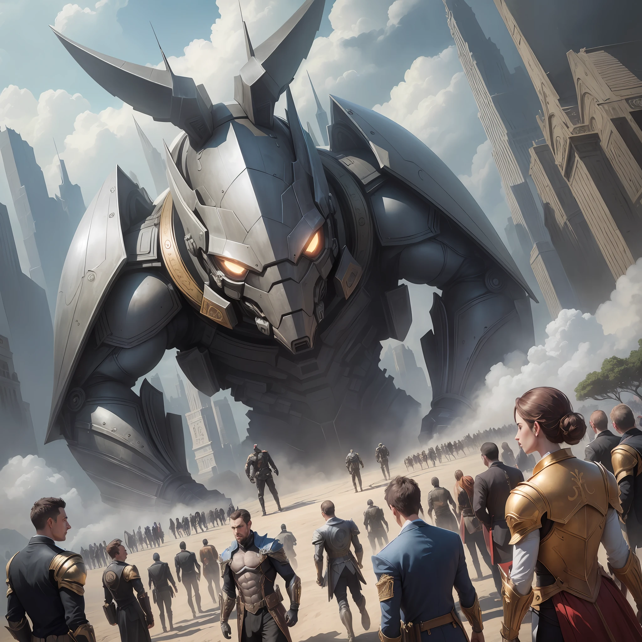 Large-scale, realistic fantasy, ultradetailed, 1:5, 4kk, era of new legends, ant alliance, team, people in suits, effective --auto --s2