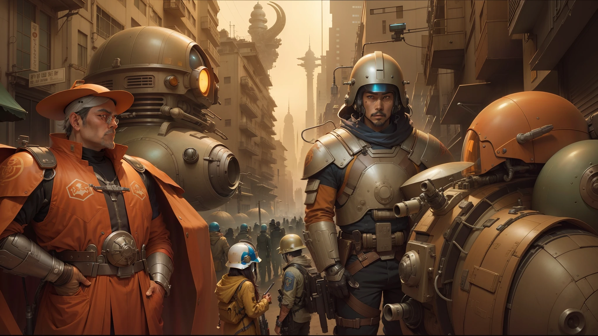 there are many people in a sci - fi city with helmets on, by katsuya terada, lucasfilm jesper ejsing, weta studio and james jean, katsuhuro otomo highly detailed, peter chung + moebius + loish, 1 / 6 katsuya terada, james jean marc simonetti, 1 / 8 katsuya terada --auto --s2