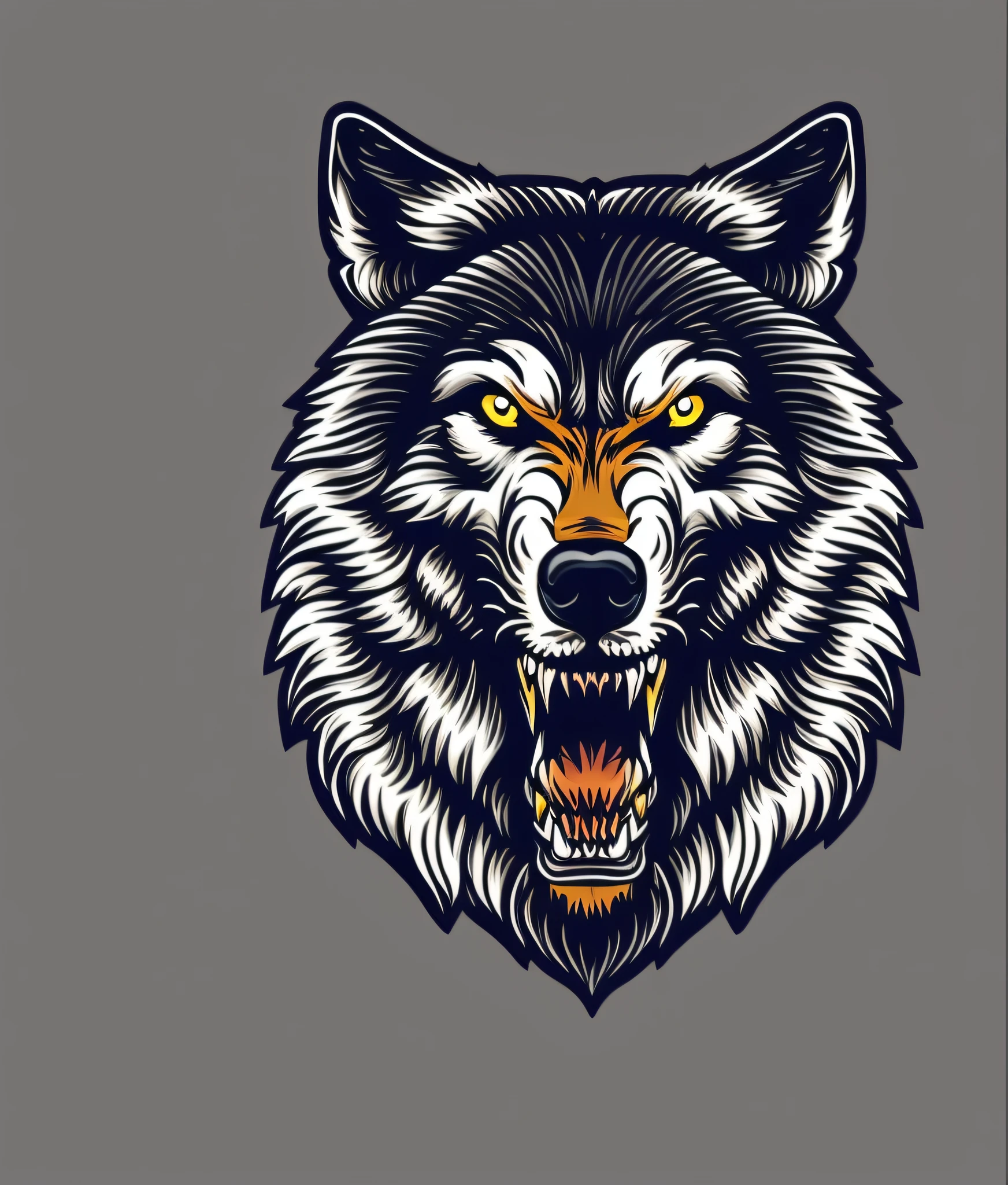 wolf, white, vintage style, (t-shirt design), evil face, showing teeth realistic volumetric light of masterpiece, fitness, strong arm