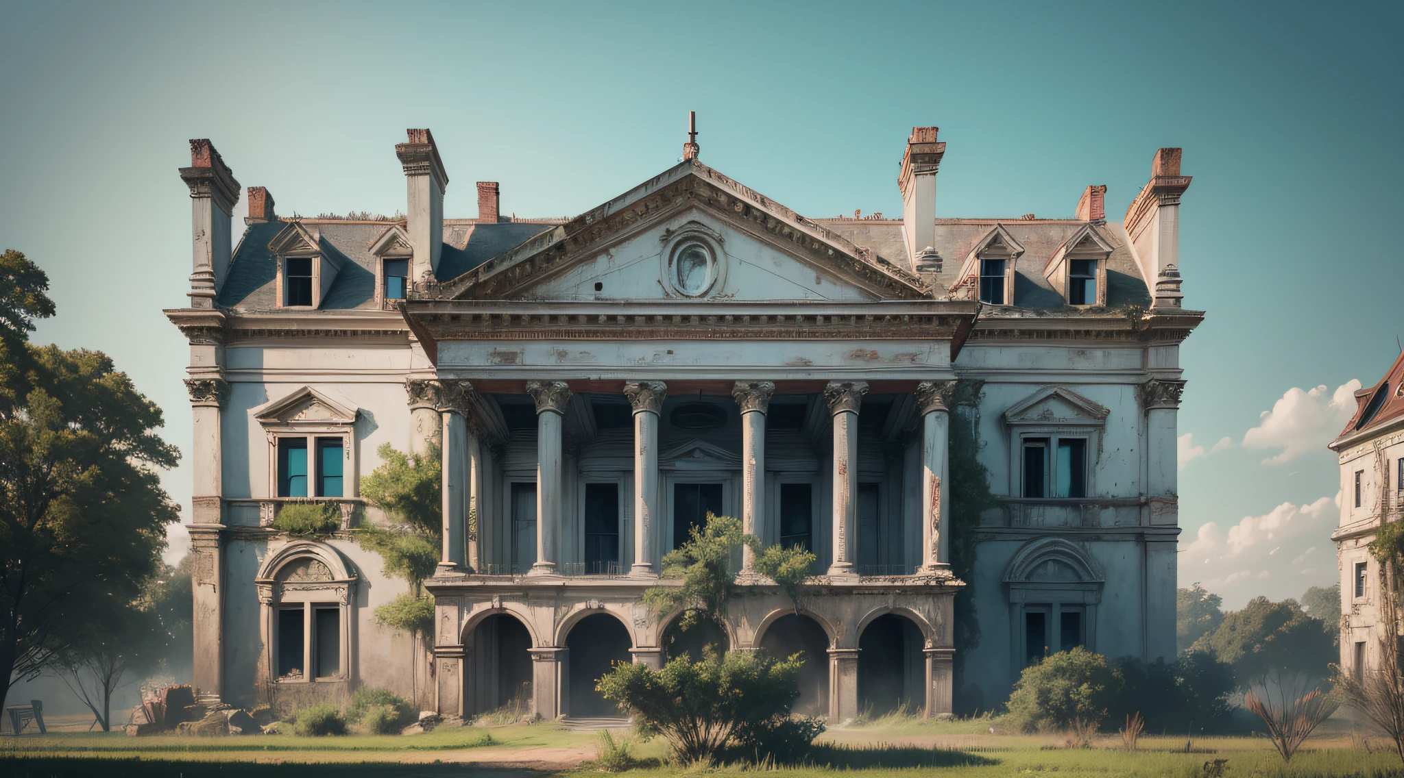 Abandoned mansion façade --auto --s2