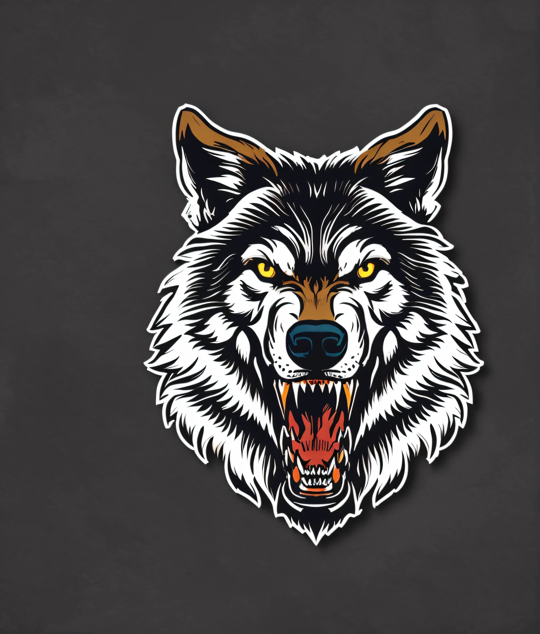 a closeup of a wolf's head with a growling face, alpha wolf head, wolf head, hyper detailed wolf - such as face, mascot illustration, portrait of a wolf head, best in adobe stock, highly detailed illustration.", correct wolf snout, highly detailed illustration, dark gray wolf, anthro wolf face, highly detailed illustration, wolfskin head, strong wolf arms